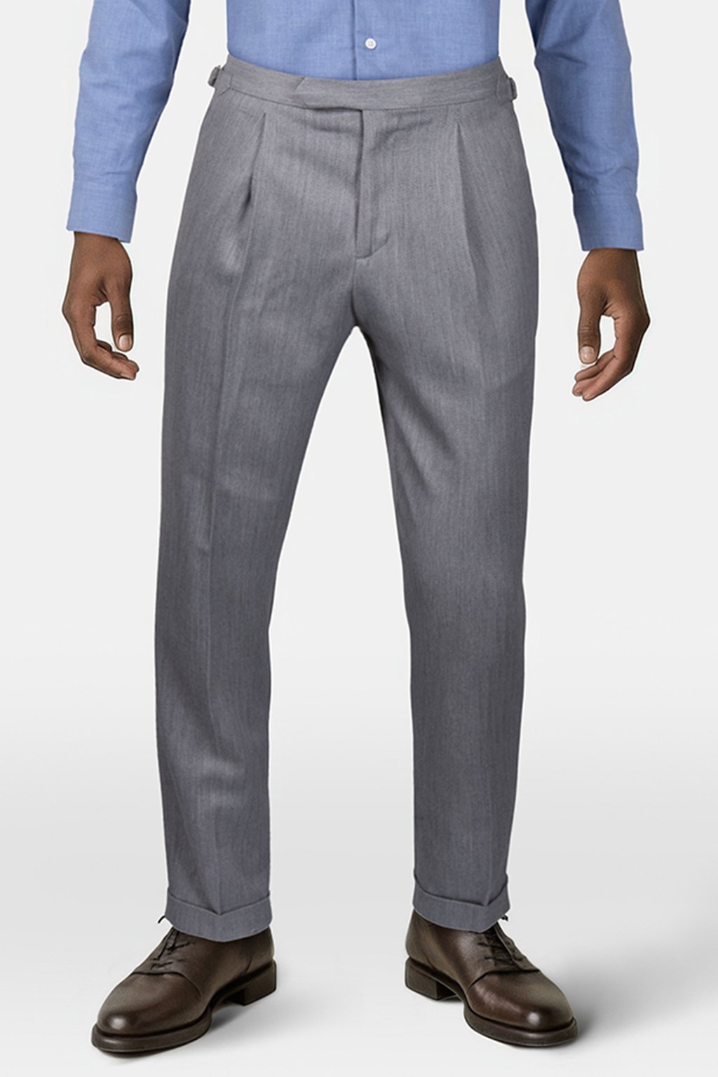 HARVEY WAIST BUCKLE TROUSERS PALE GREY - OUTLET PRICE 1