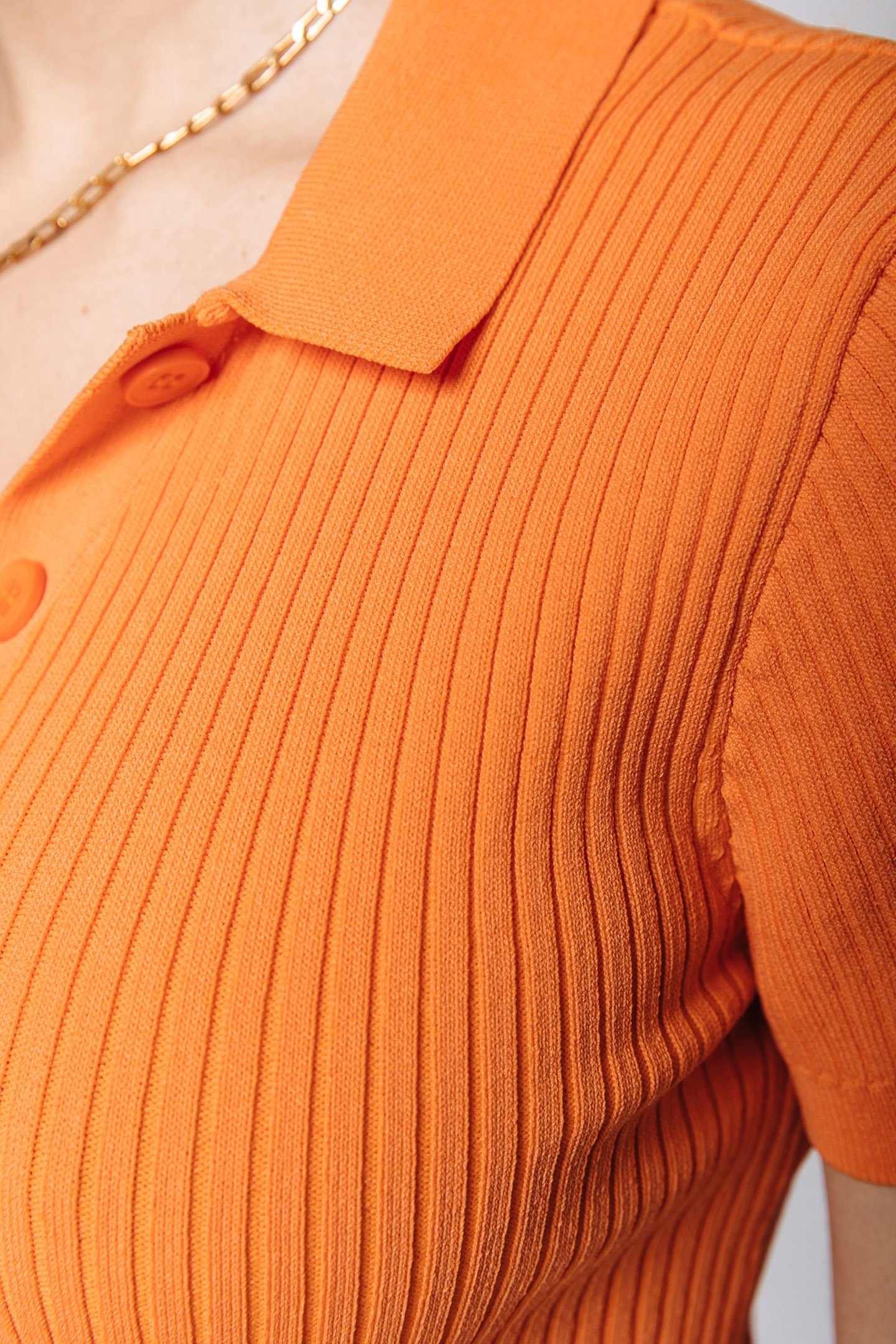NORA FINE KNIT CROPPED POLO BRIGHT ORANGE 4