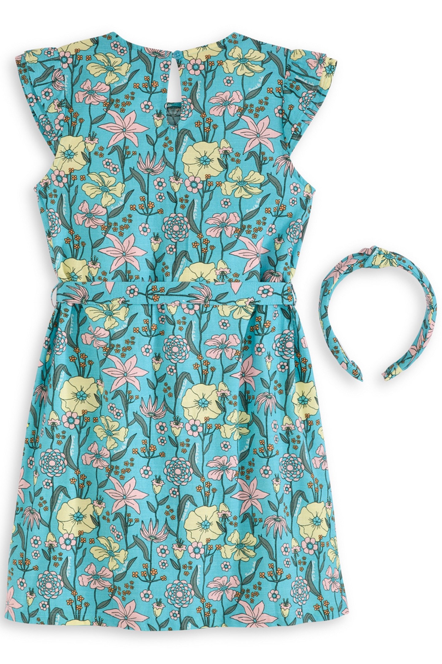S&S GIRLS 2PC DRESS & HEADBAND SET BLEACHED AQUA 2