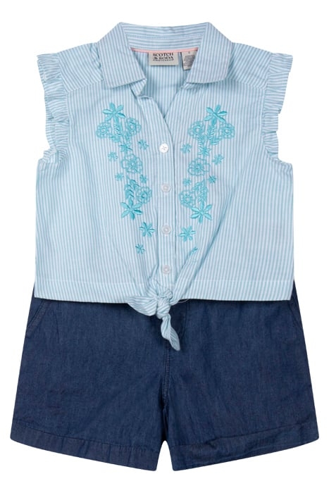 S&S GIRLS 2PC TOP & DENIM SHORT SET BLEACHED AQUA 1