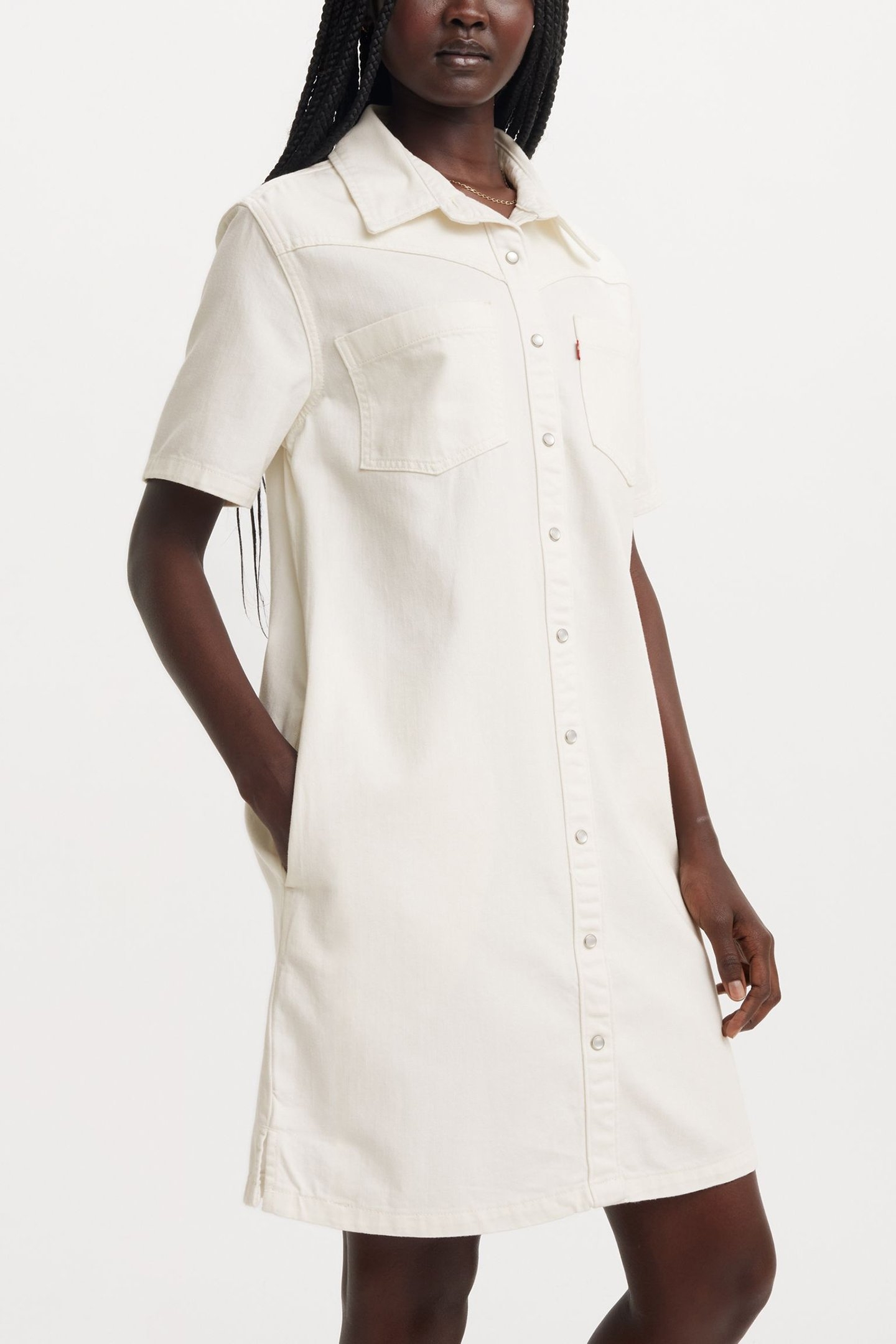 LOUISA SS DENIM DRESS ICY ECRU 4 6