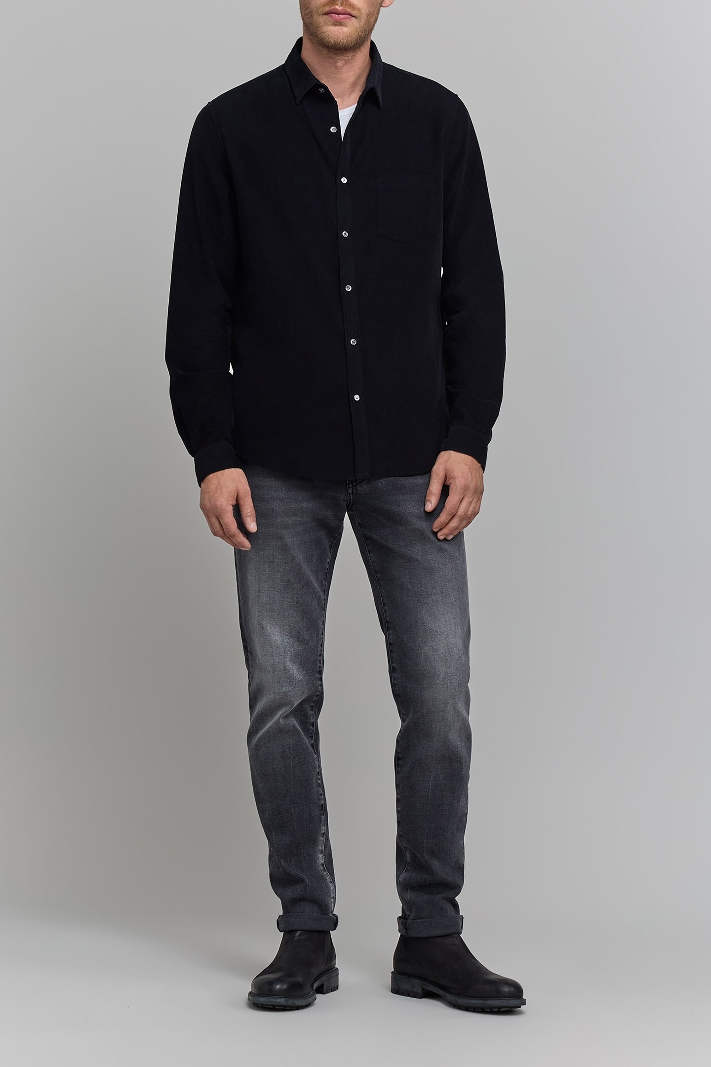 BLACK ORGANIC COTTON NEEDLECORD SHIRT 3