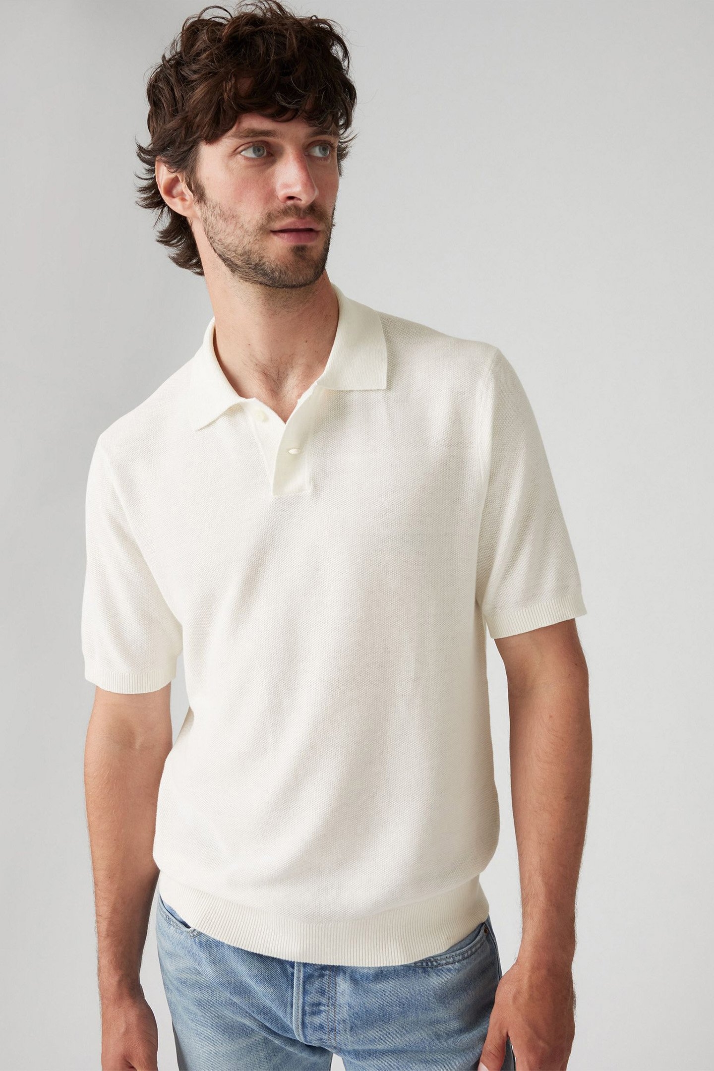 SWEATER KNIT POLO LINEN SEED STITCH BRIG 4