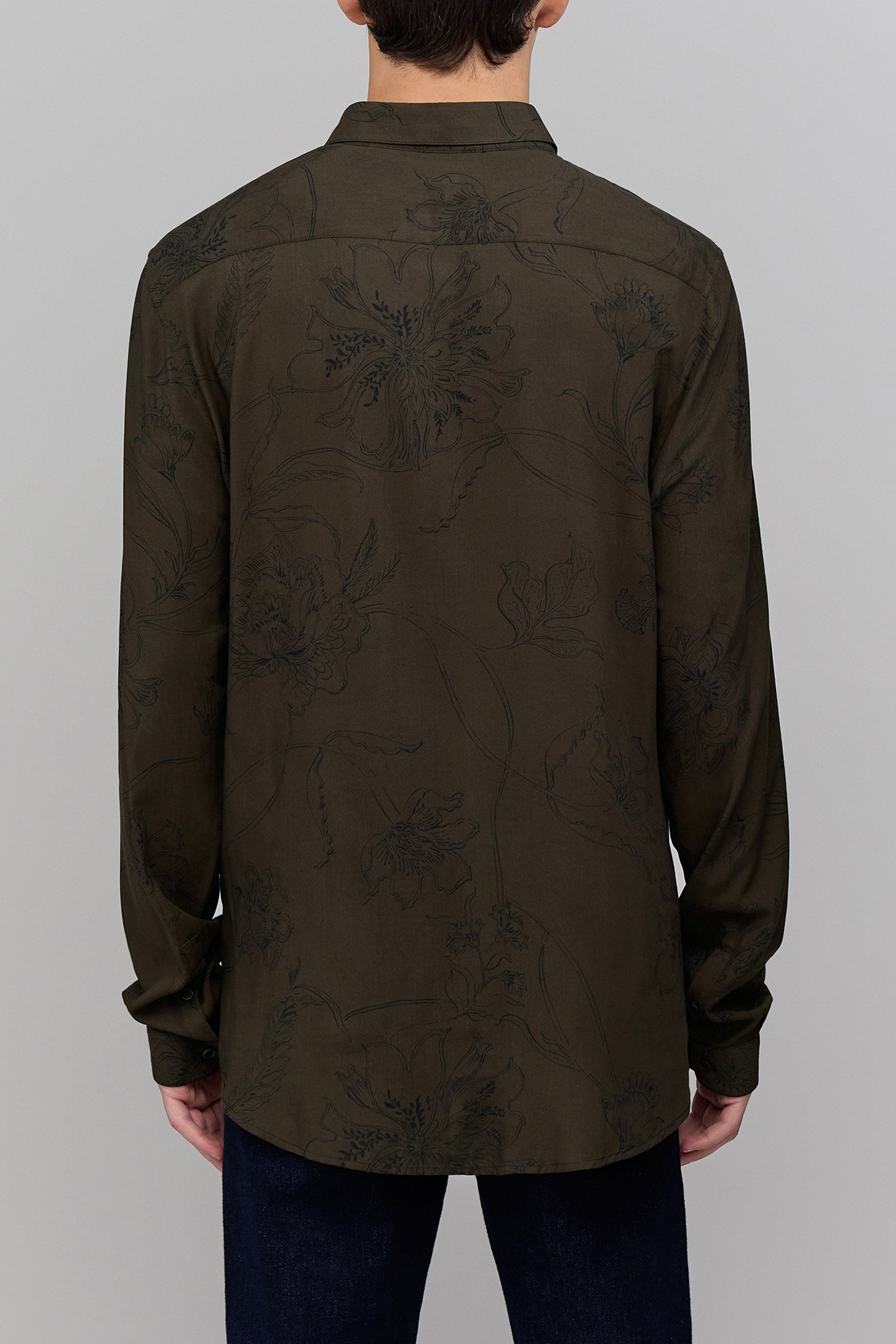 KHAKI MAXI FLOWER PRINT SLIM SHIRT 2