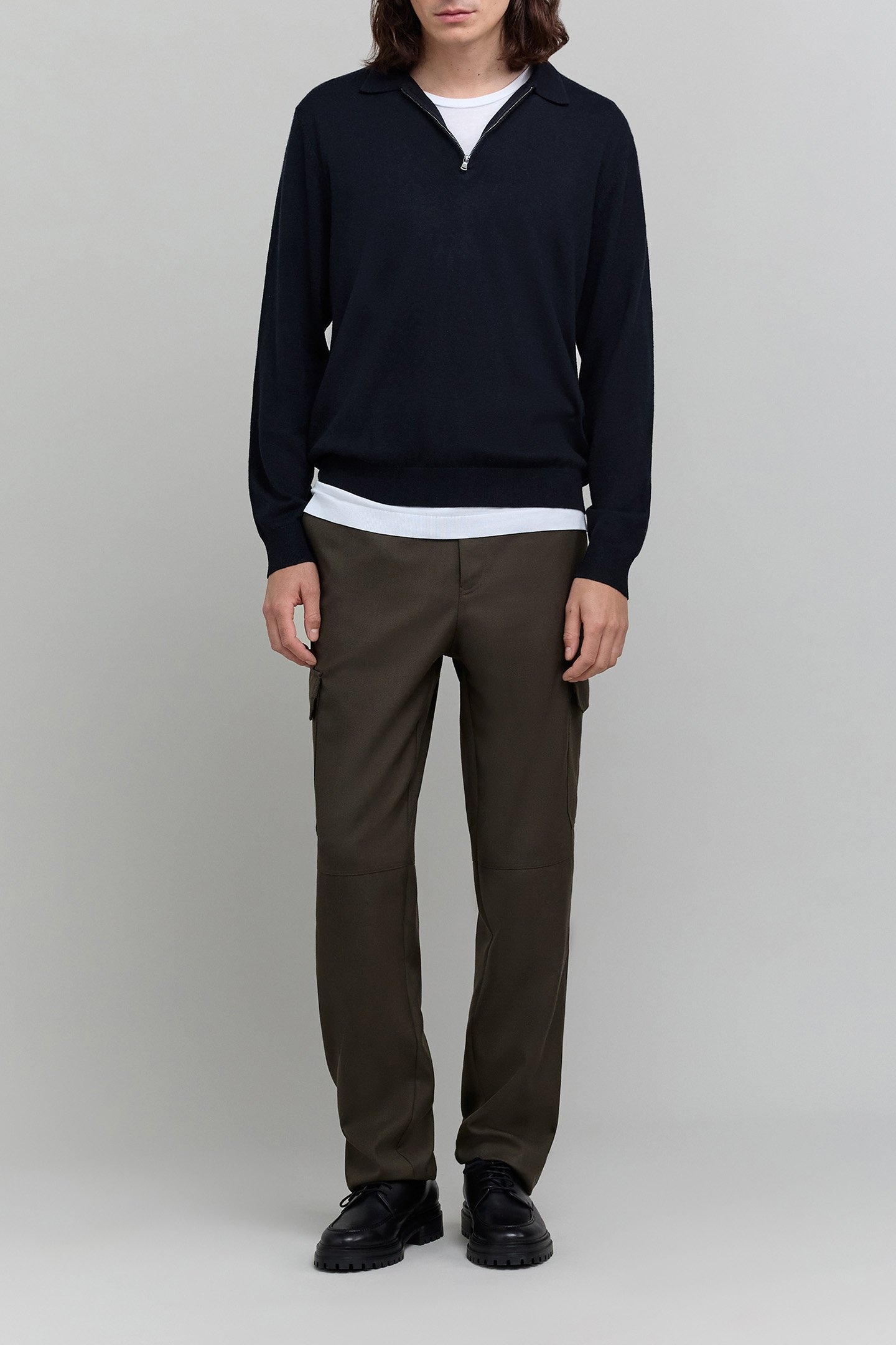 CHARCOAL KNIT ZIP-NECK POLO SHIRT 3