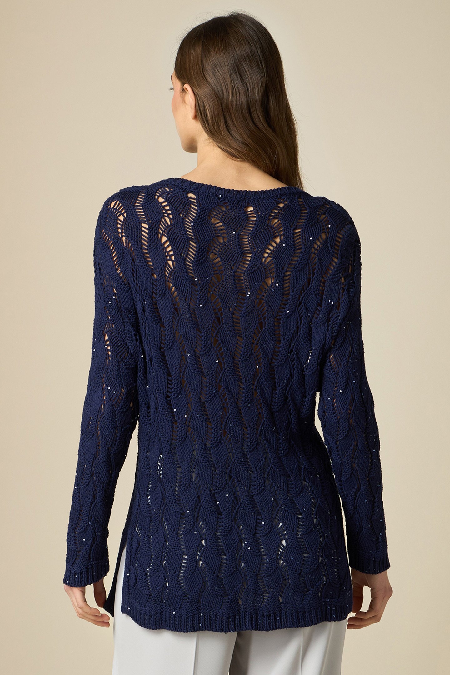 OPENWORK SWEATER WITH TINY SEQUINS BLUE 2