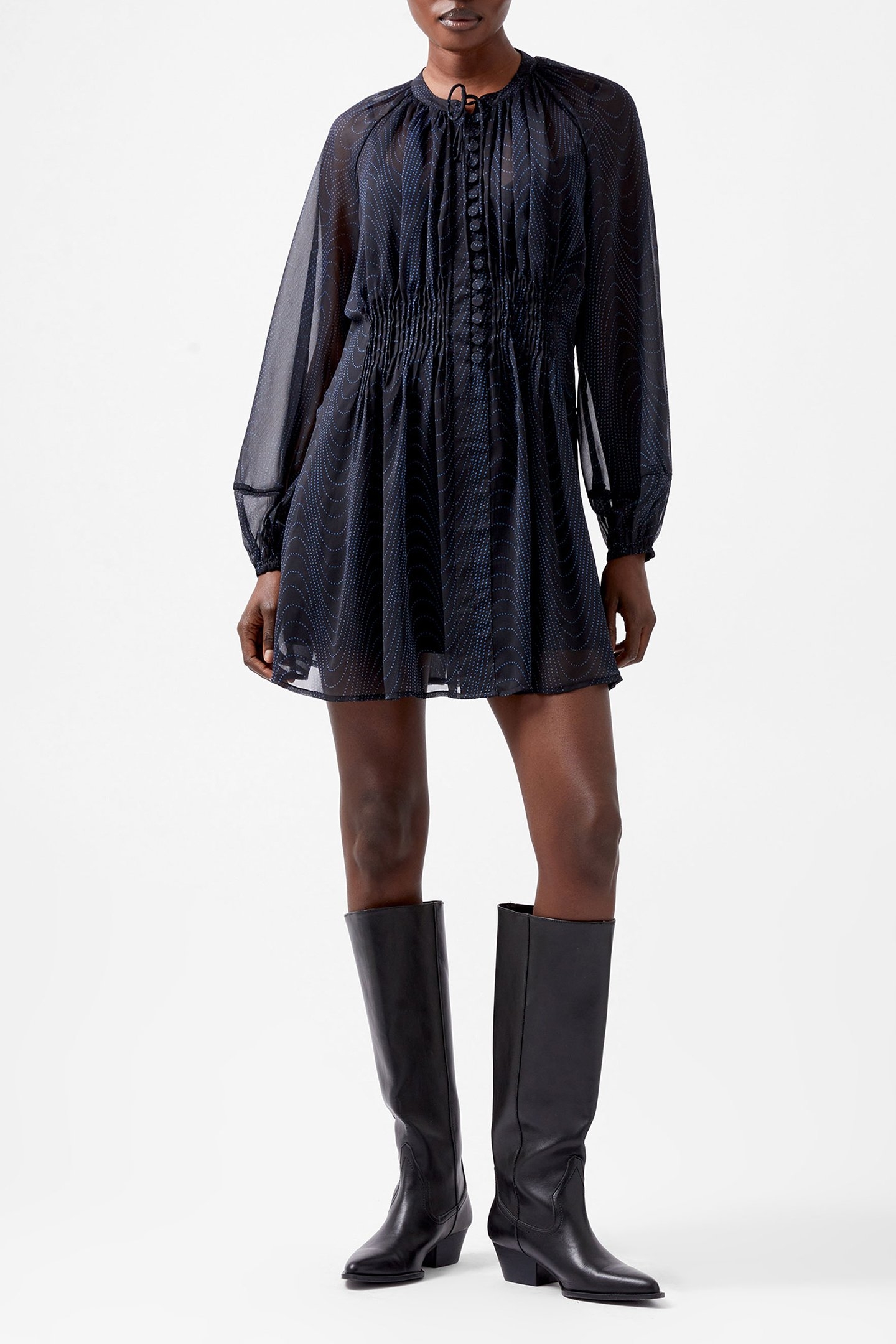 GRACE ARTEMIS LS RUFFLE DRESS BLACKOUT/CHROME BLUE 1