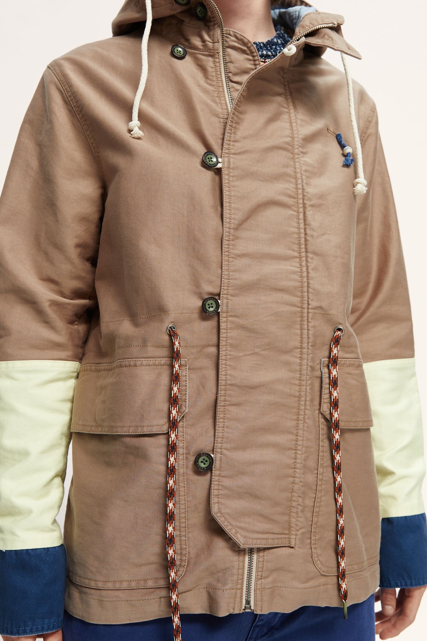 WASHED HOODED COLOUR BLOCK JACKET IN ORGANIC COTTON COMBO A 3