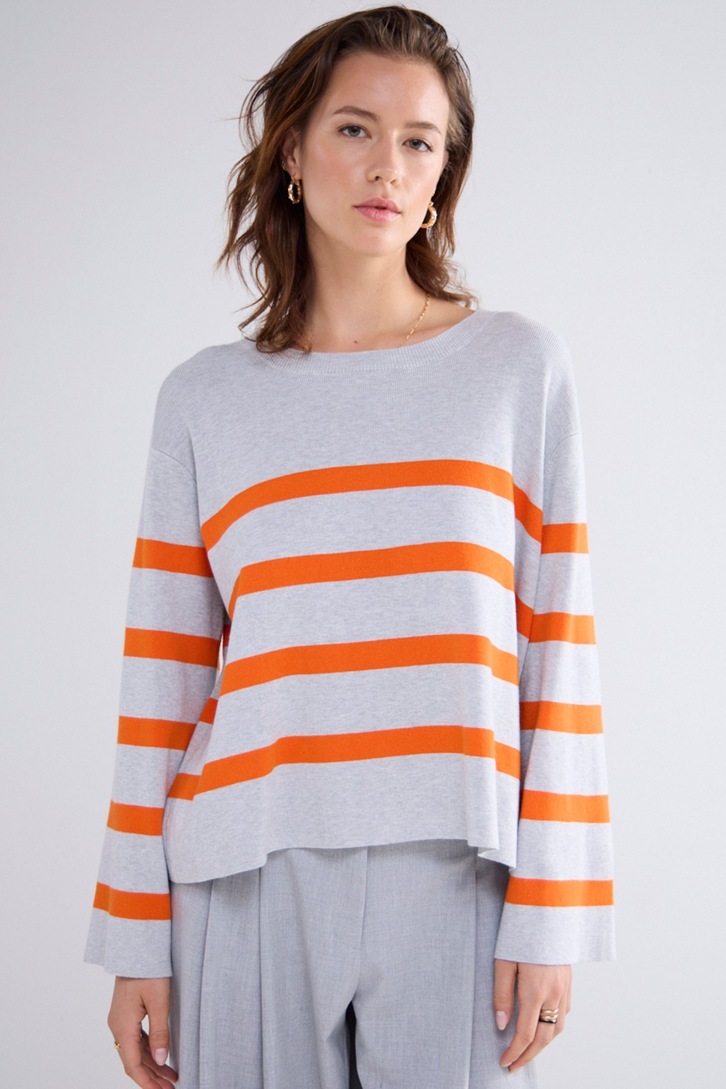 STRIPED SWEATER SOFT VISCOSE POLYAMIDE KNIT GREYS 1