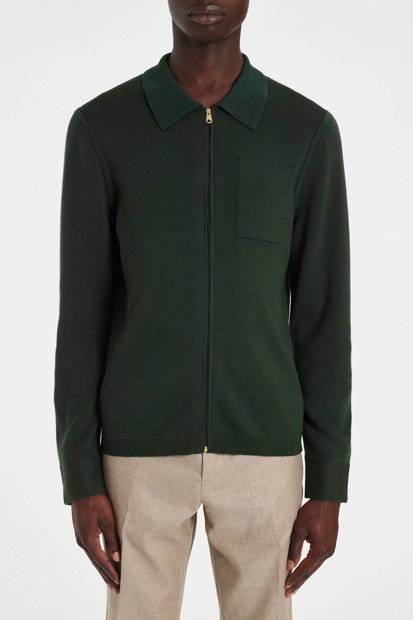 MENS CARDIGAN ZIP THRU BOTTLE GREEN 1