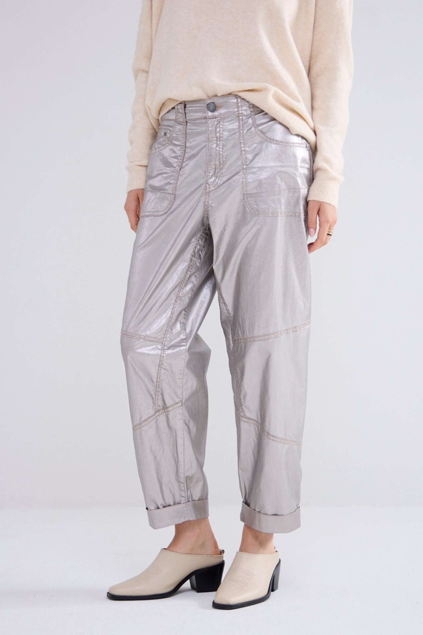 LOOSE TAPERED PANTS FOIL COATED TWILL GREYS 1