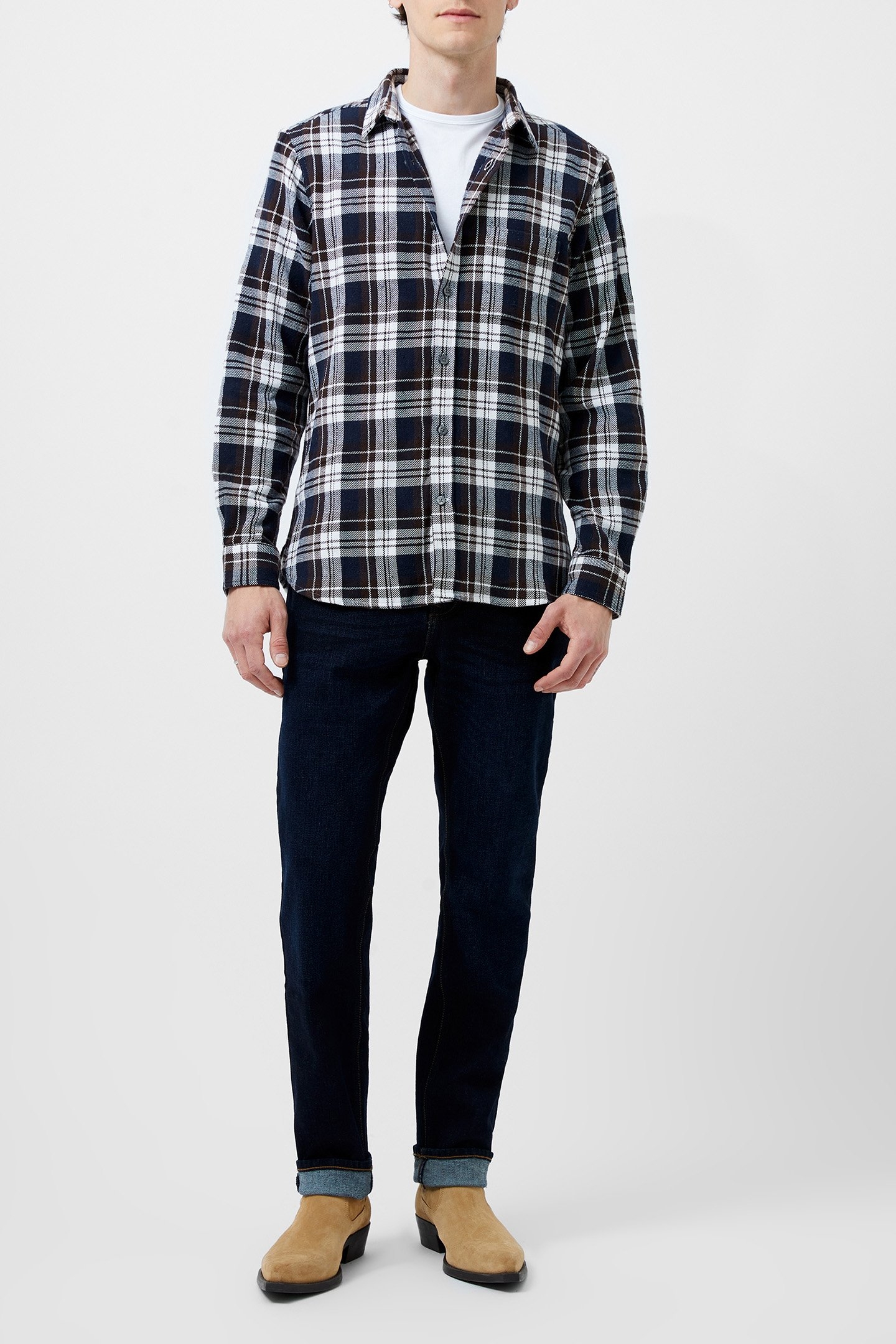 UNBRUSHED FLANNEL CHECK SHIRT NAVY CHECK 2