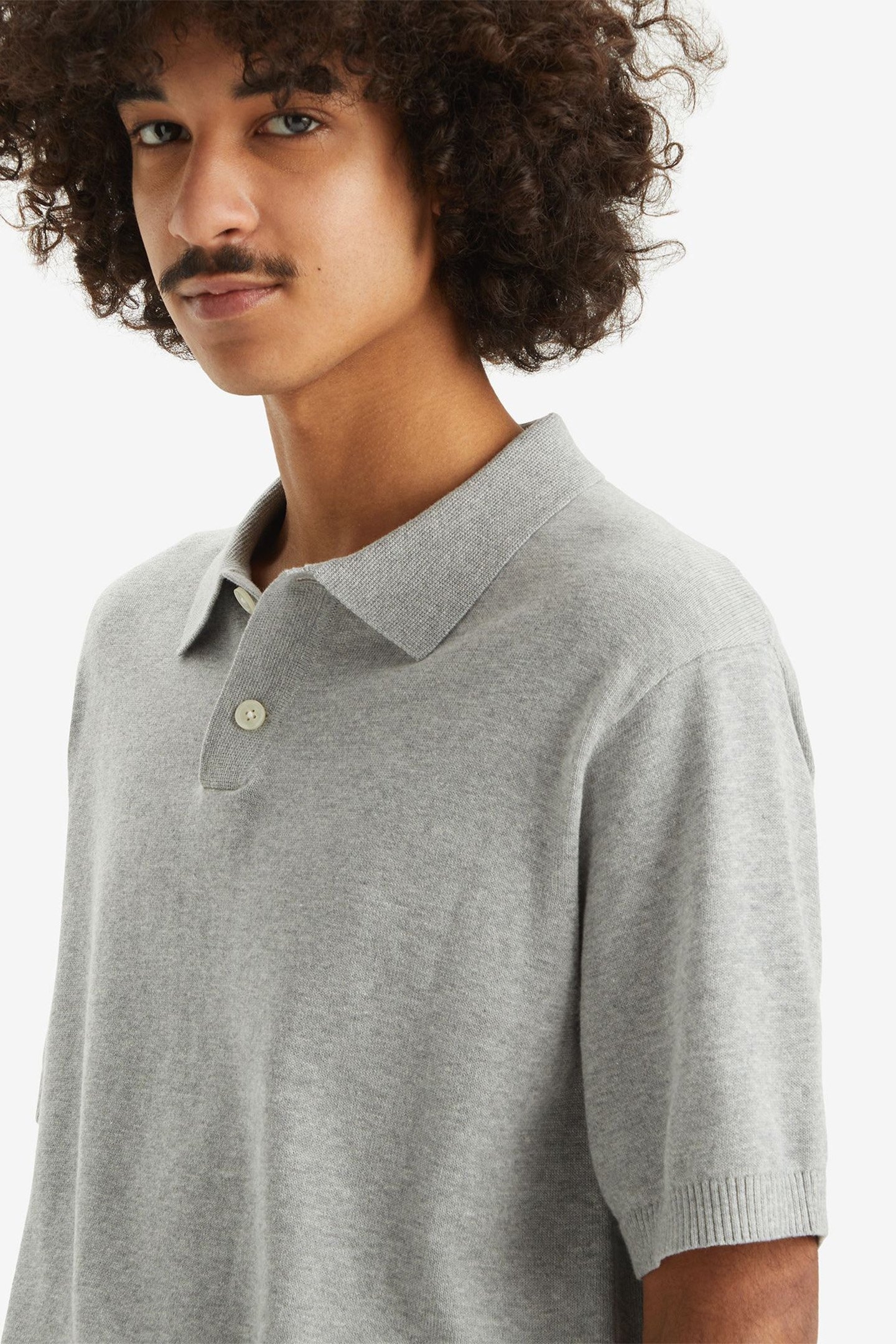 SWEATER KNIT POLO MID TONE GREY HEATHER 5