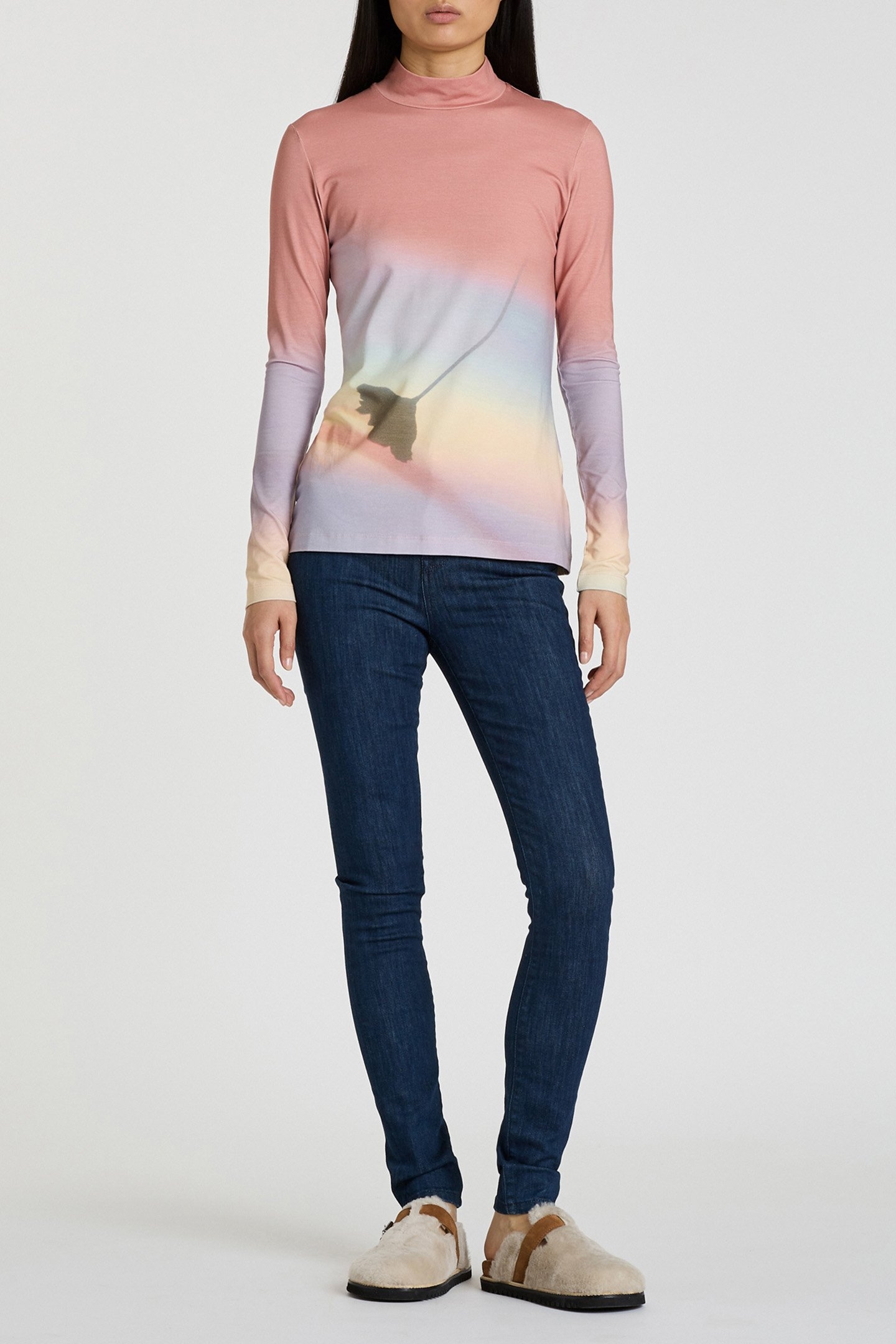 WOMENS FALLING FLOWER PRINT TOP POWDER PINK 3