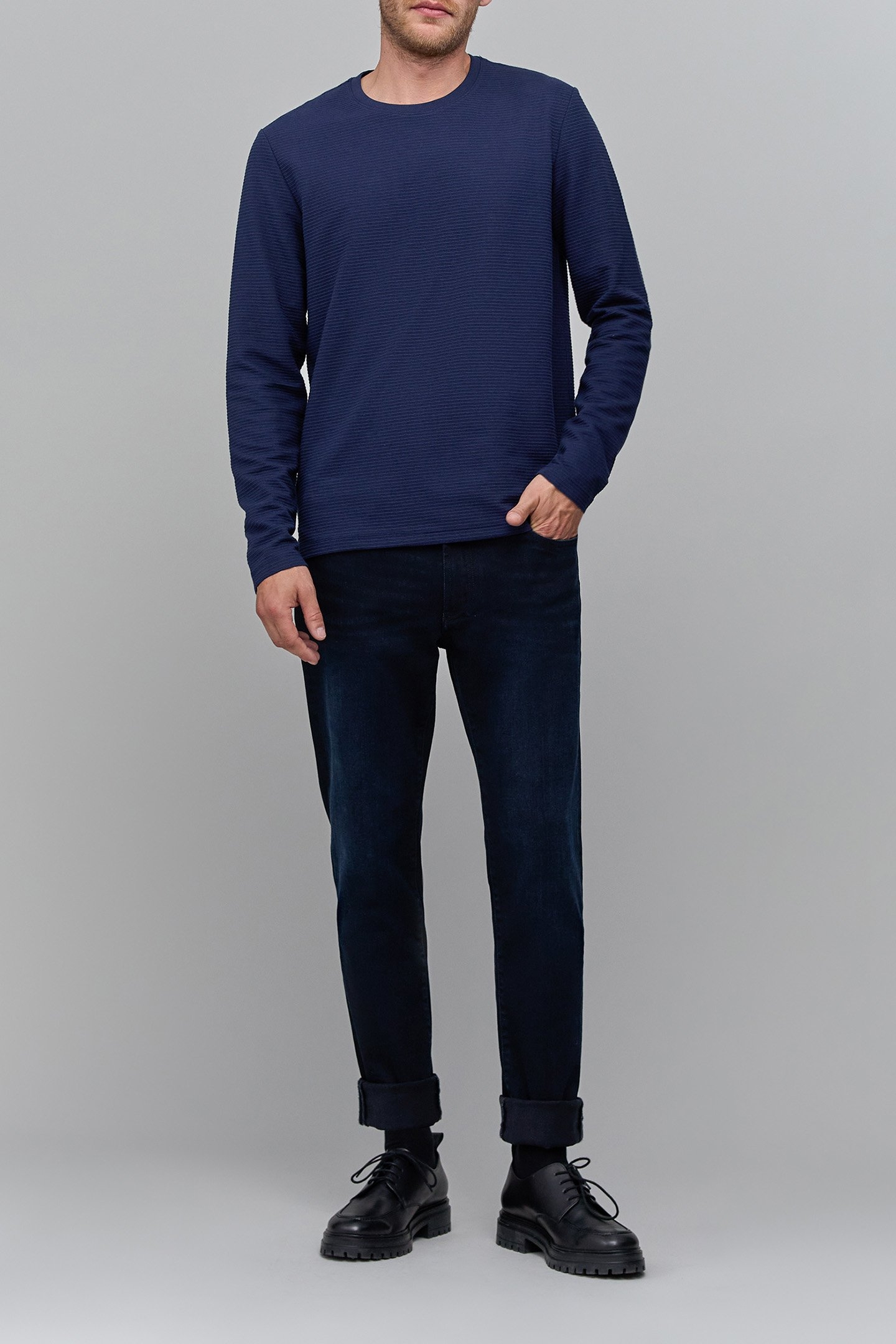 INDIGO LONG-SLEEVE T-SHIRT WITH TEXTURED STRIPES 3