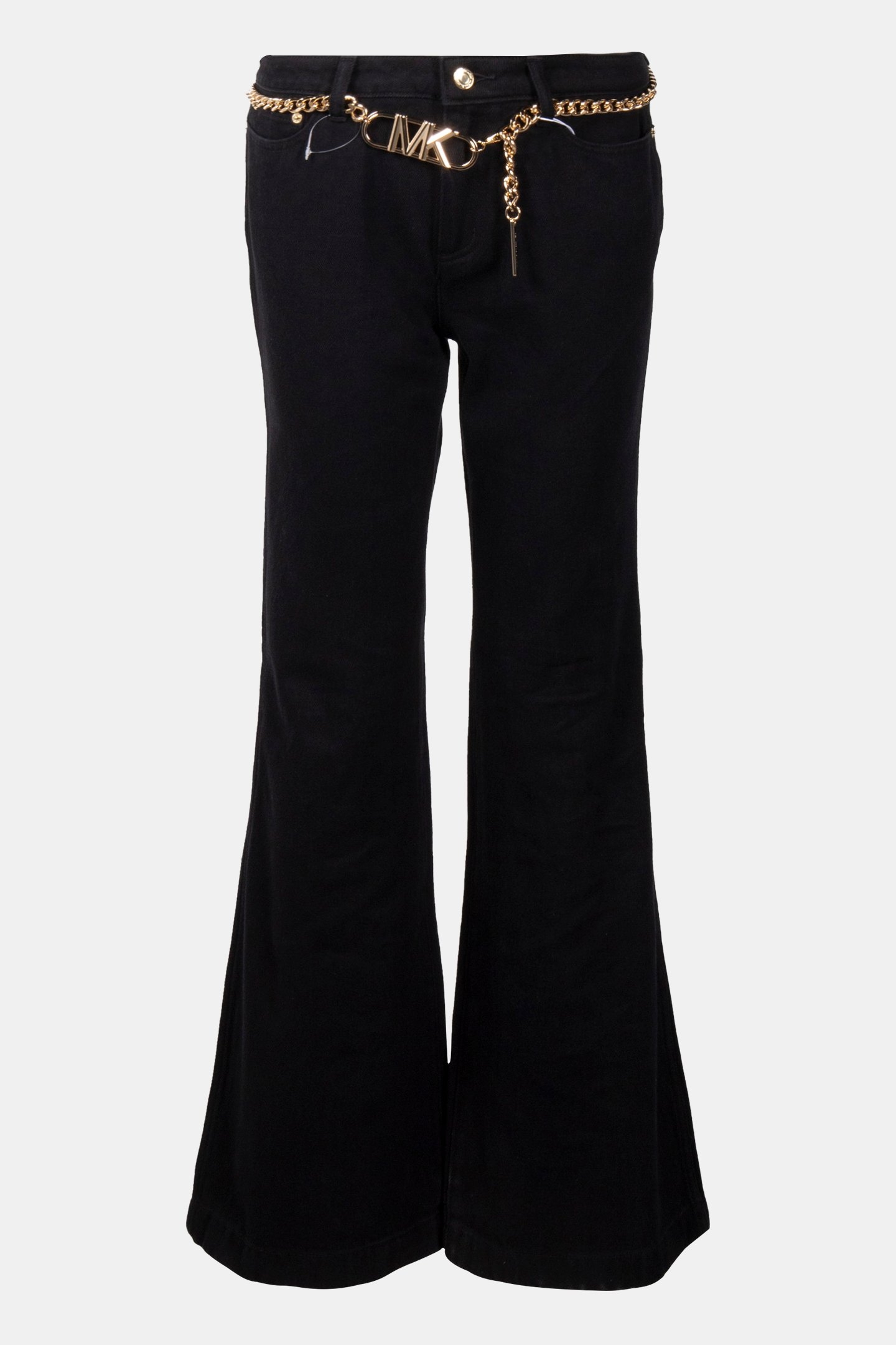 FLARED DENIM JEANS WITH CHAIN BELT IN BLACK 3