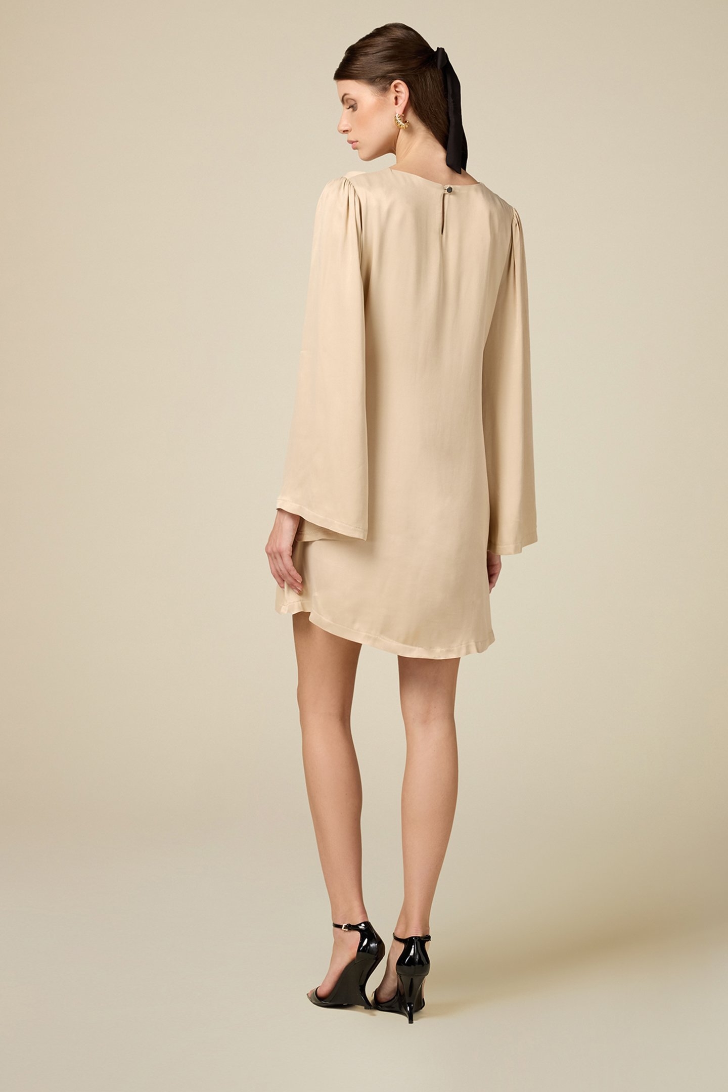 LONG-SLEEVED SATIN DRESS BEIGE 2