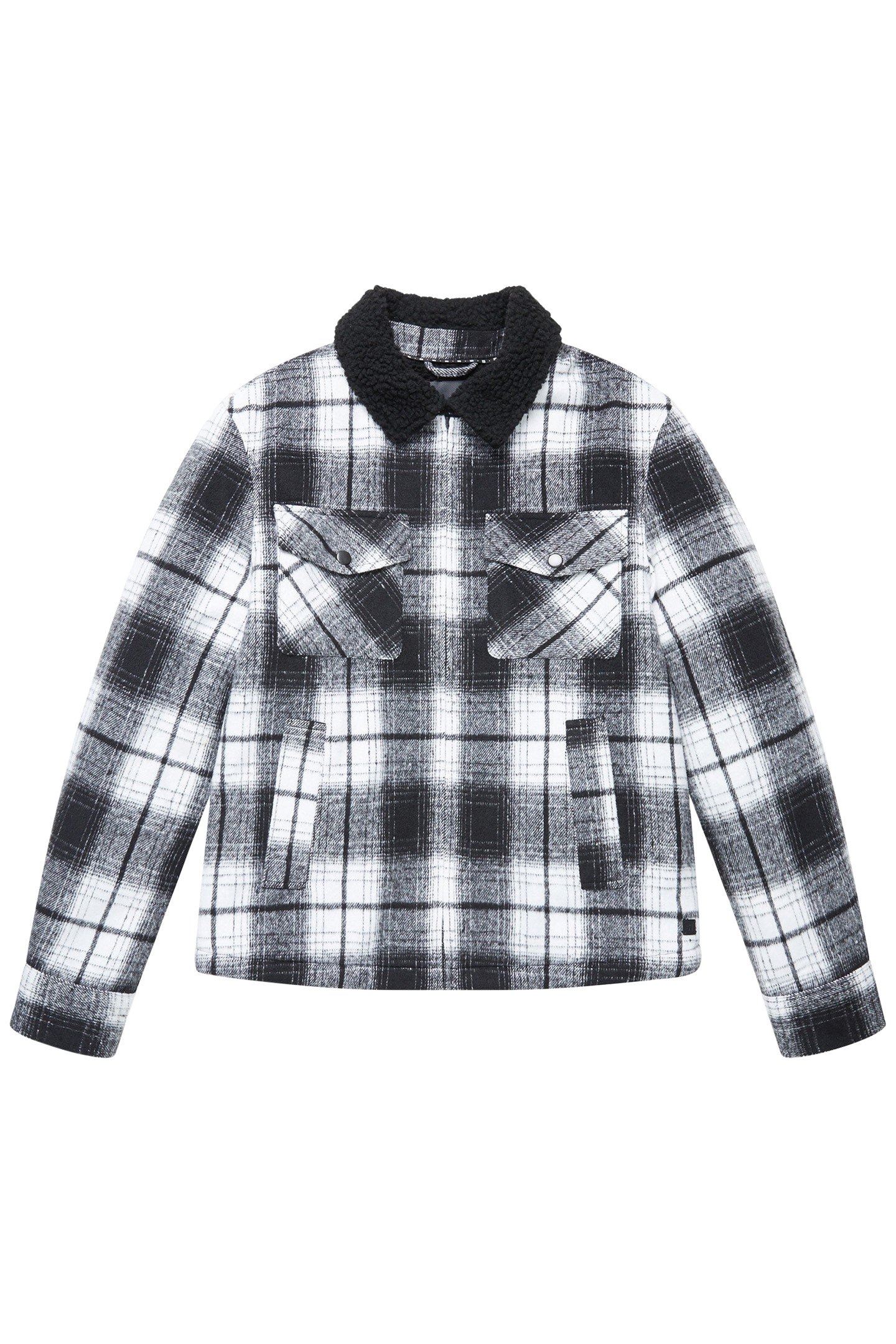 BORG COLLAR CHECKED JACKET BLACK WHITE 3