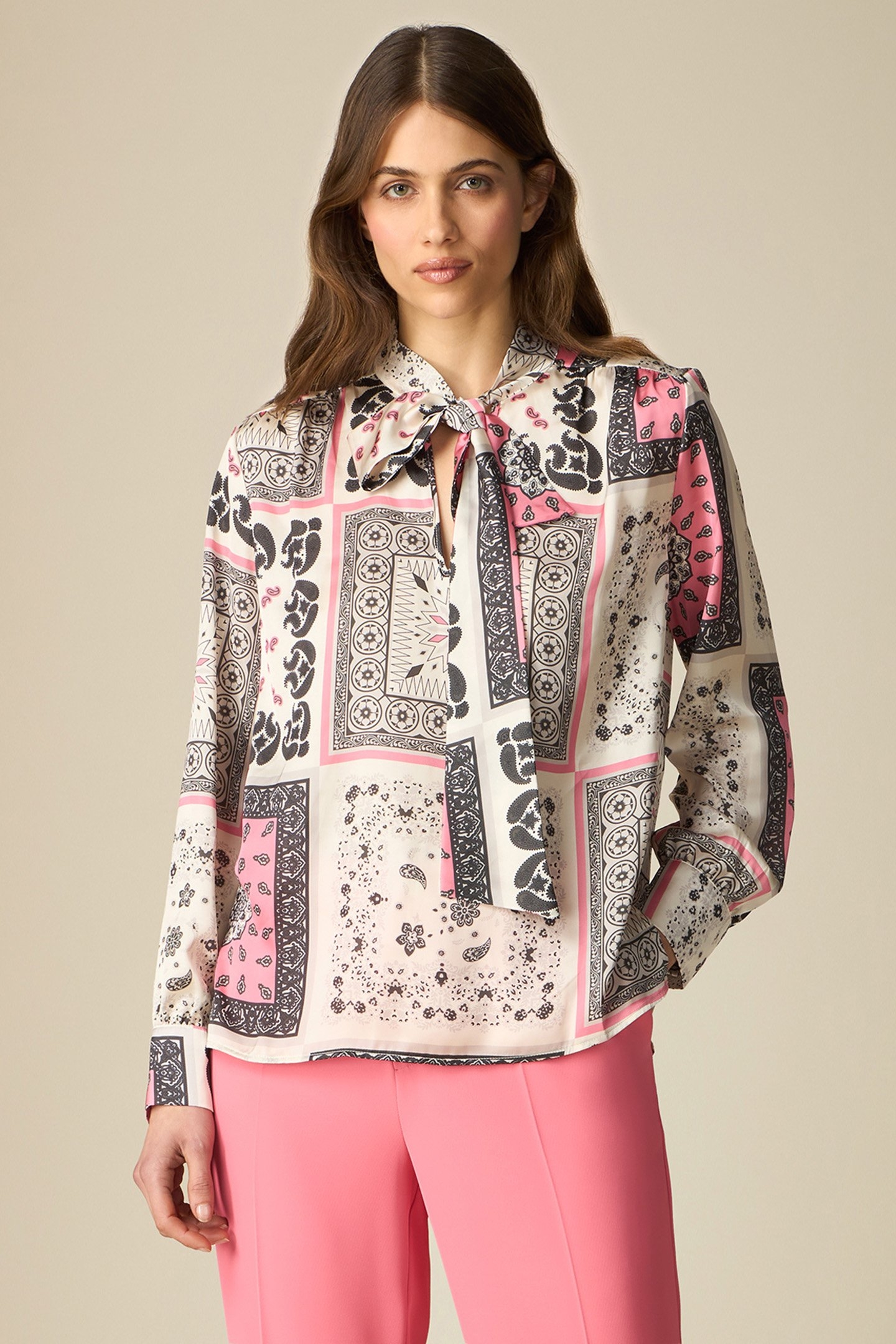 PATTERNED SATIN BLOUSE WHITE 1