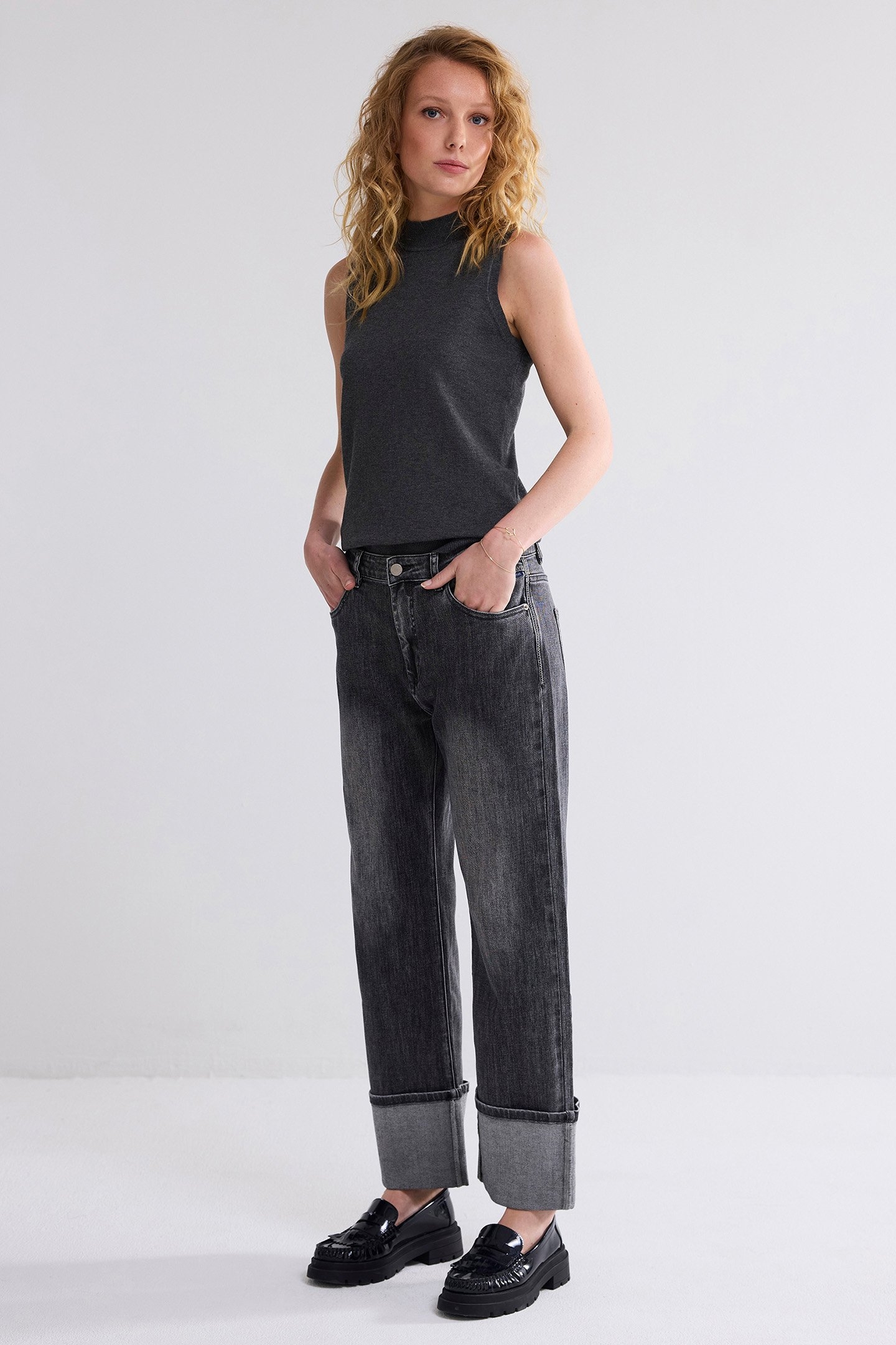 SLEEVELESS TOP SOFT VISCOSE POLYAMIDE KNIT GREYS 3