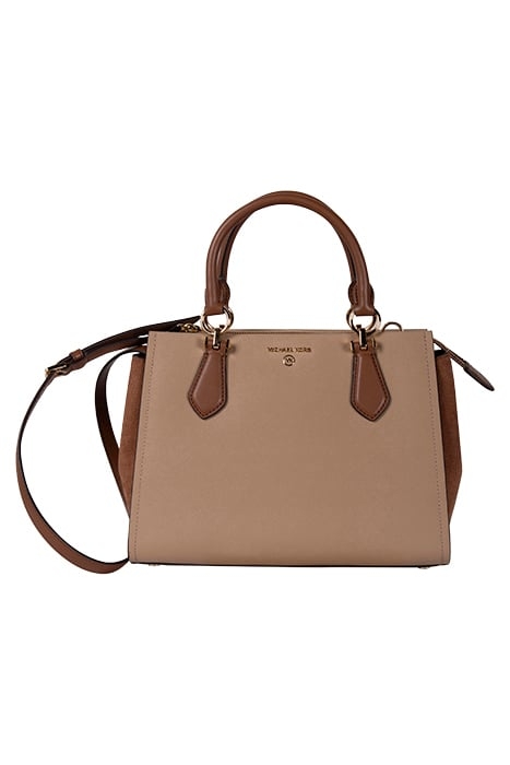 MEDIUM SATCHEL BAG IN CAMEL AND TAN 1
