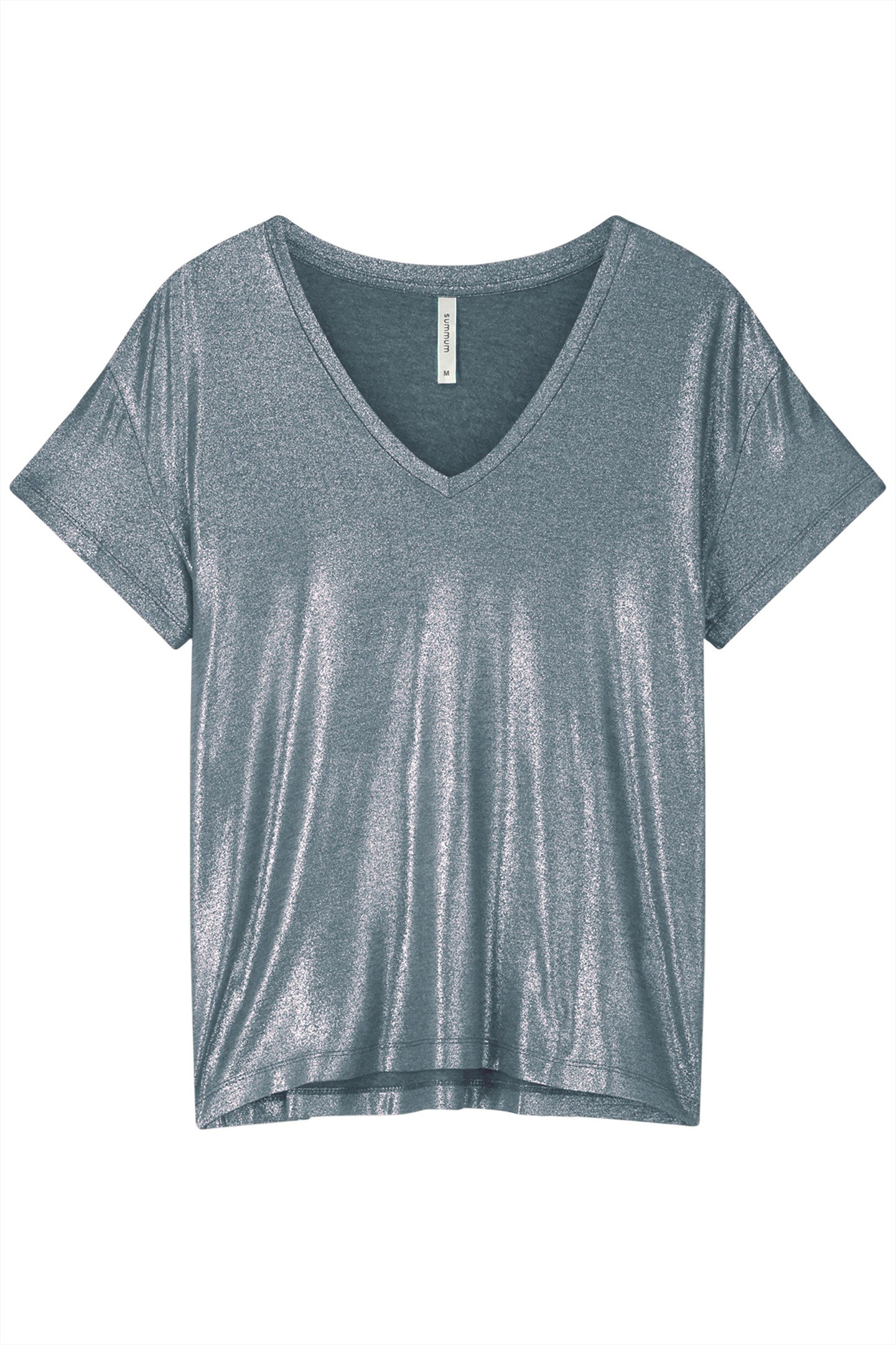 V- NECK TOP METALLIC COATED JERSEY GREYS 4