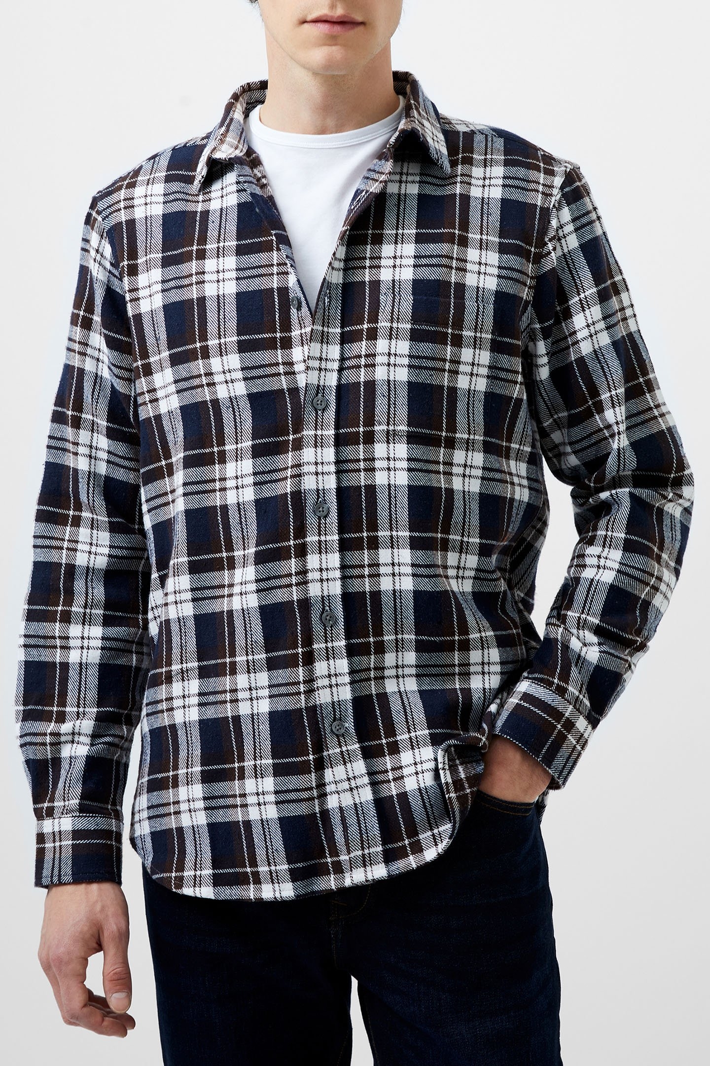UNBRUSHED FLANNEL CHECK SHIRT NAVY CHECK 1