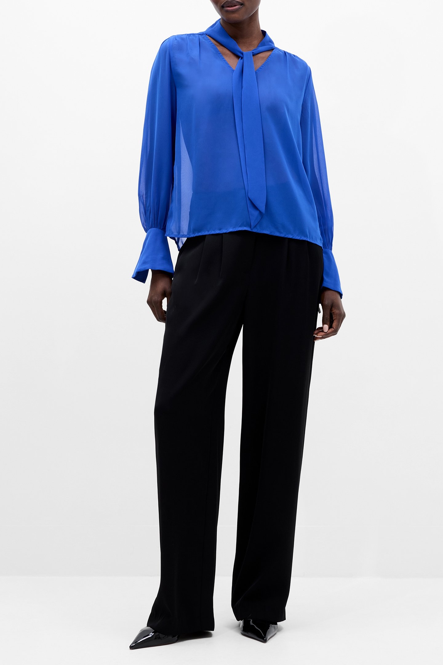 GEORGETTE LONG SLEEVE TIE NECK BLOUSE CHROMA BLUE 2