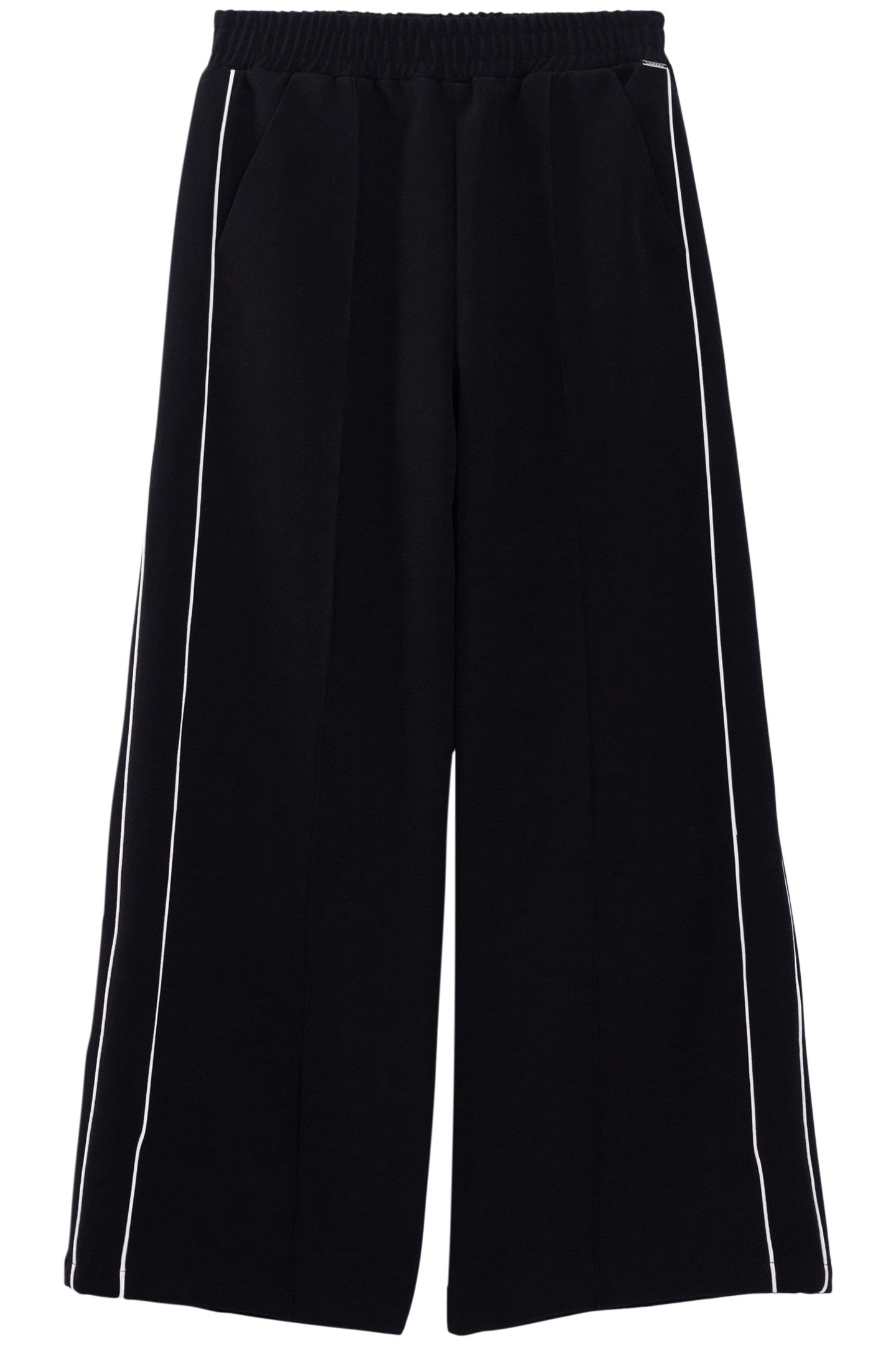 BLACK WIDE-LEG PANTS WITH ECRU BIAS ON SIDES FOR GIRLS 2