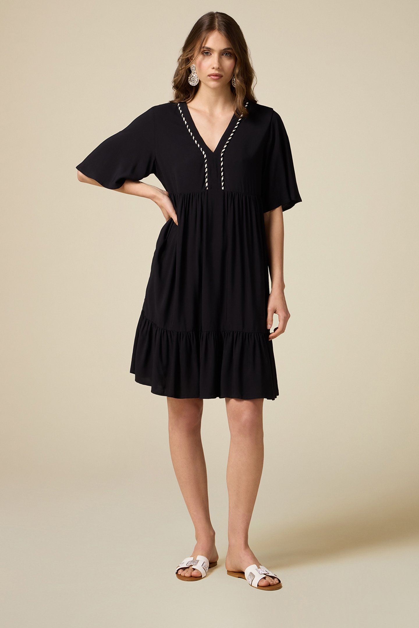 FLARED DRESS WITH TWO-COLOUR TRIM BLACK 1