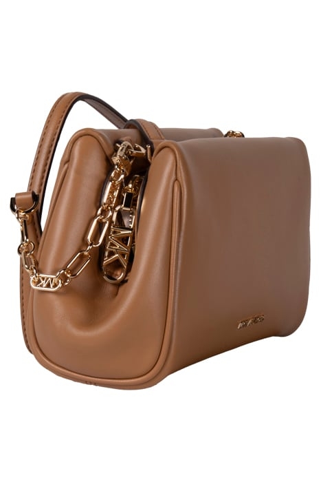 MEDIUM TOP ZIP CROSSBODY BAG WITH GOLD CHAIN IN CAMEL 4