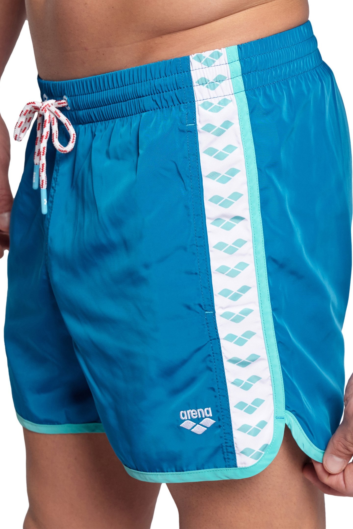 MEN'S ARENA TEAM STRIPE BEACH SHORT BLUE COSMO-WATER-WHITE 4