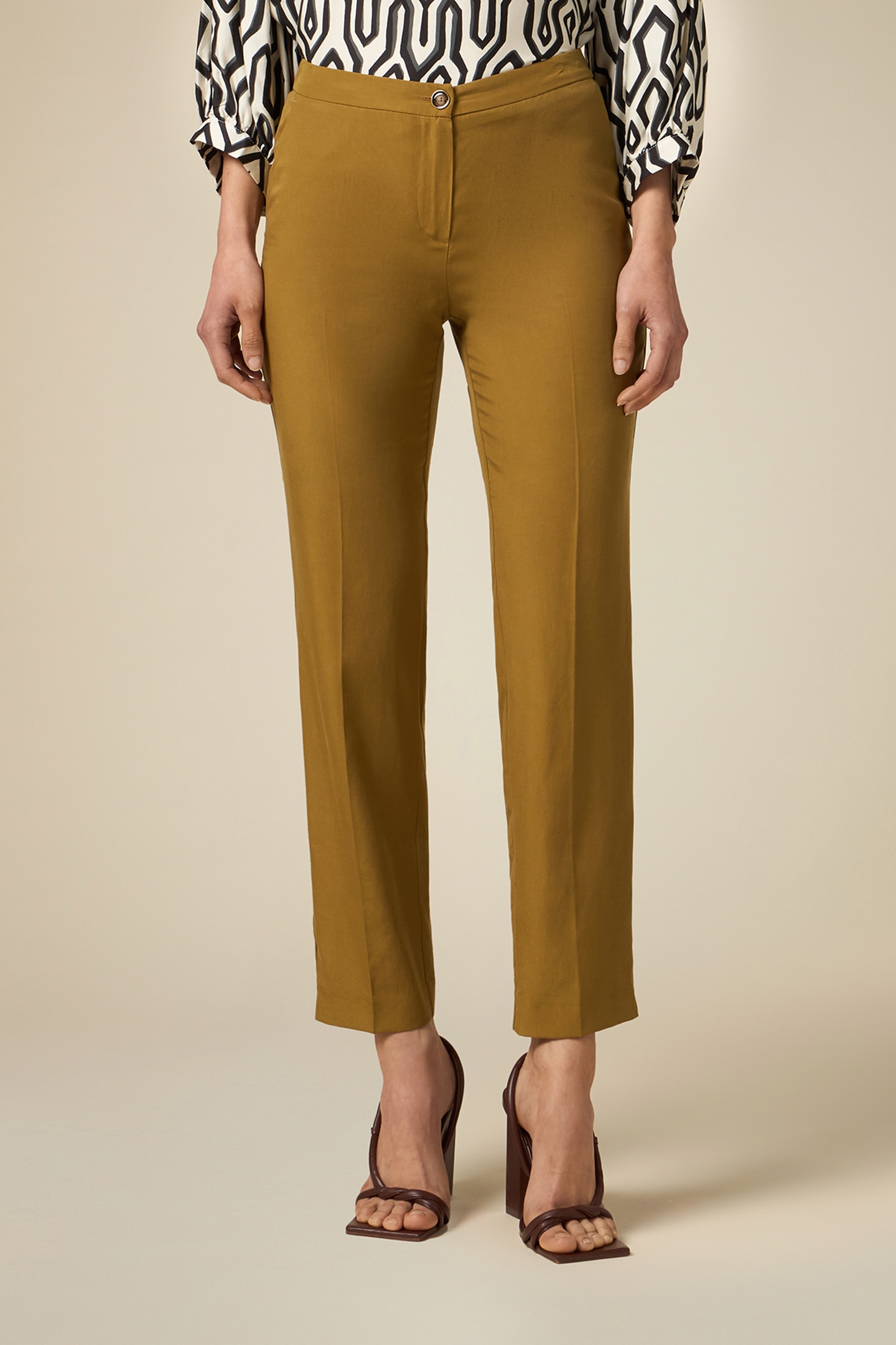 LINEN BLEND TROUSERS GREEN 1