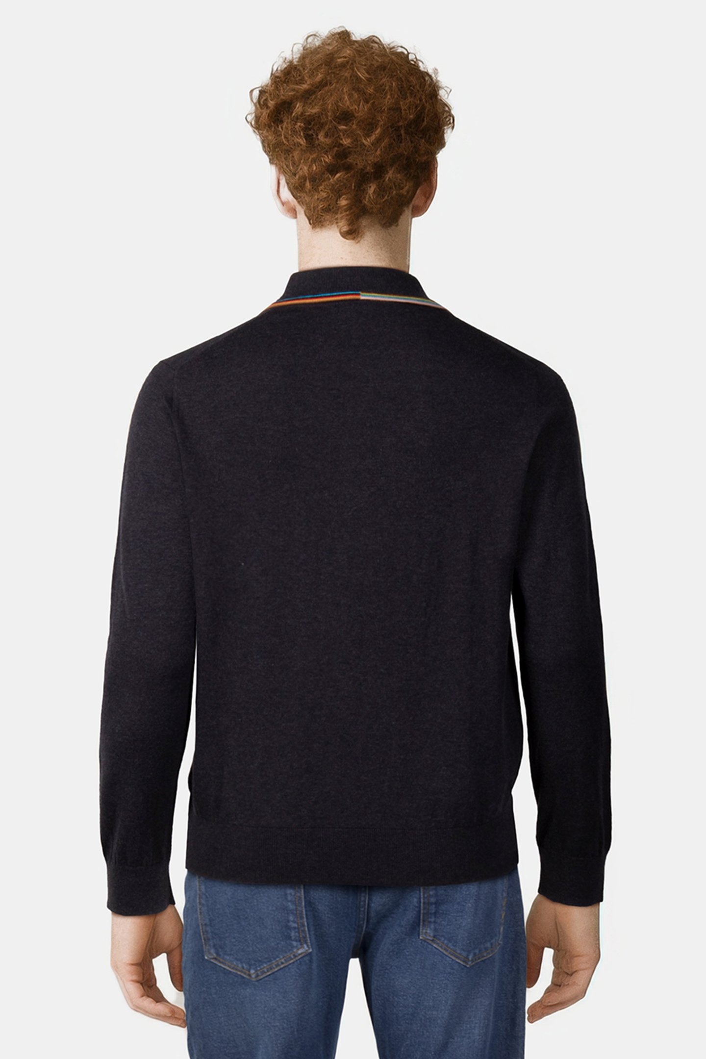 MENS SWEATER LS POLO BLACK MELANGE 2