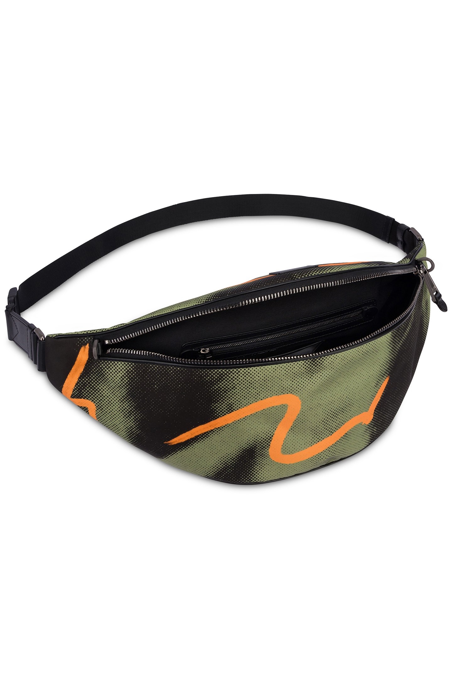 LARGE NYLON WAIST BAG SHADOWS & SQUIGGLES GREEN 2