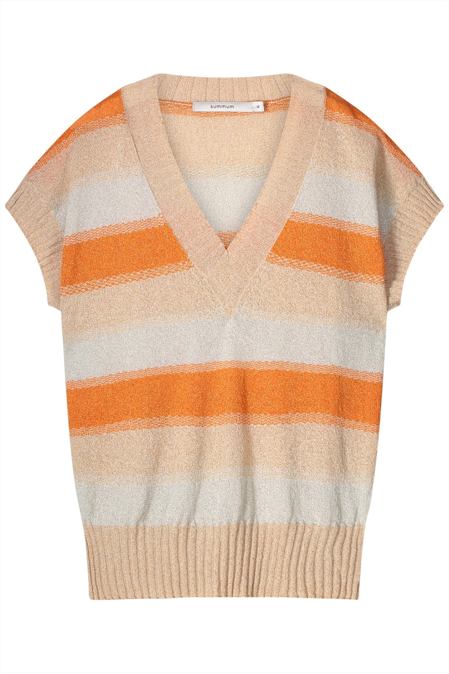 V-NECK SWEATER SHORT SLEEVES REFINED STRIPED LUREX KNIT REDS 4