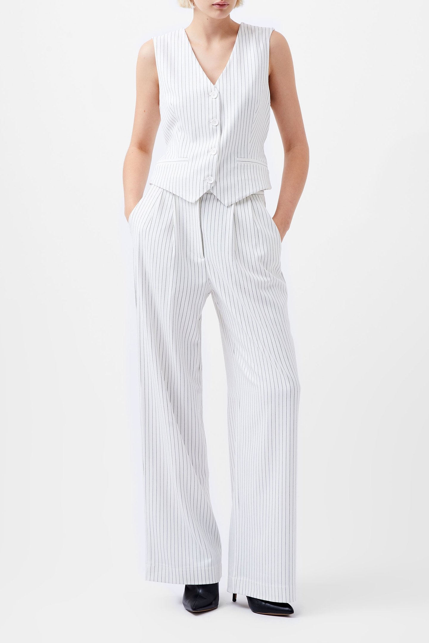 PINSTRIPE WAISTCOAT WHITE/BLACK 2