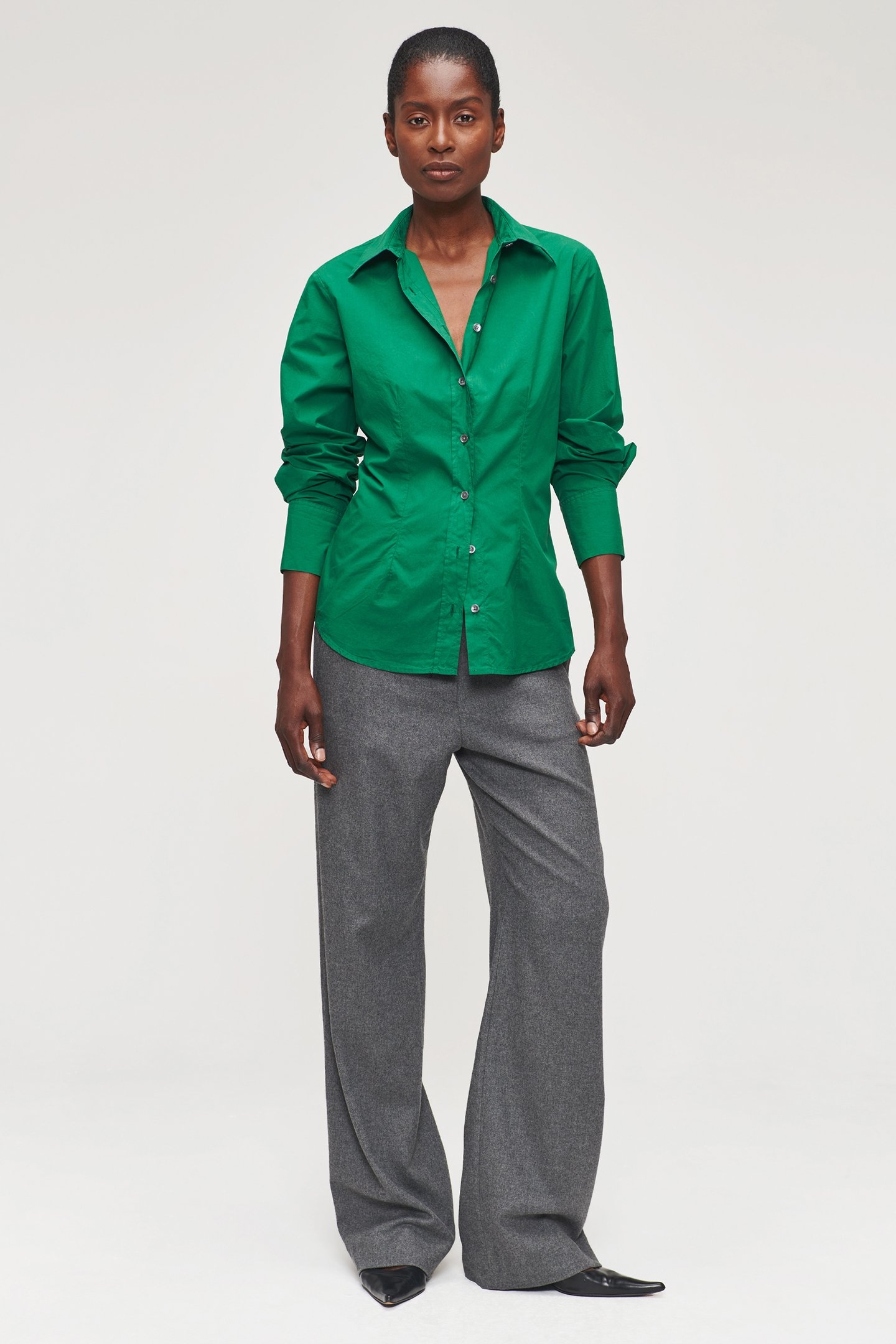 ORG COTTON FITTED SHIRT WARM GREEN 5