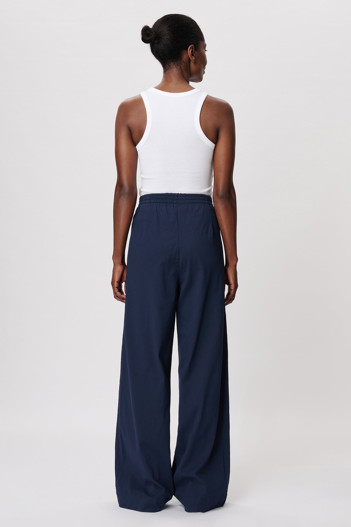 COTTON STRUCTURE WIDE LEG PANTS MIDNIGHT BLUE 2