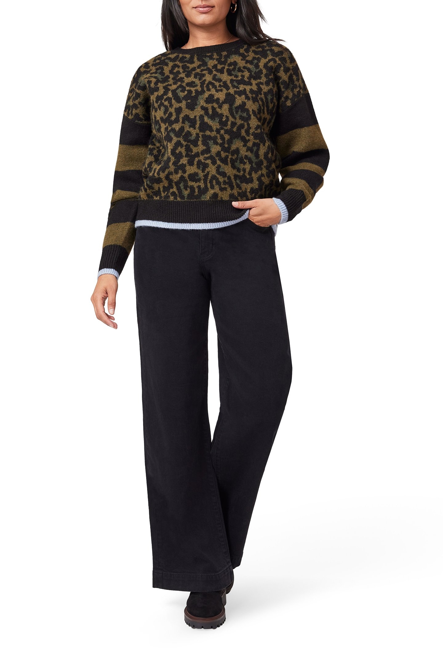 PULLOVER SWEATER MILITARY OLIVE/BLACK NIGHT/CHEETAH STRIPE 3