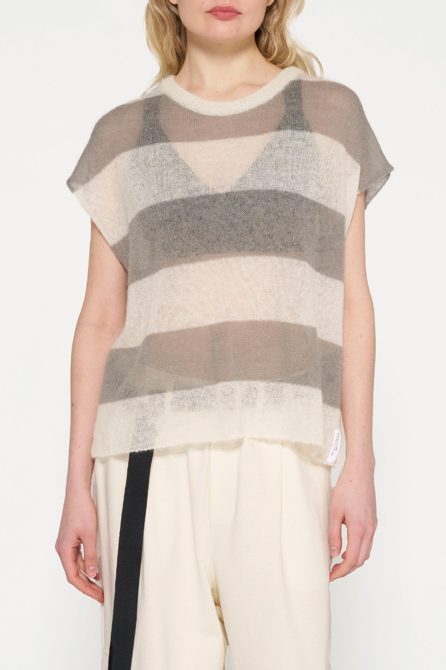 KNIT TOP STRIPES ECRU/SAGE 1