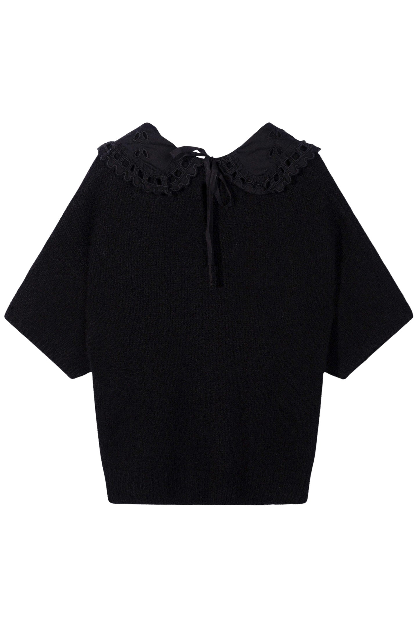 SHORT SLEEVE RUFFLE KNIT SWEATER BLACK 5