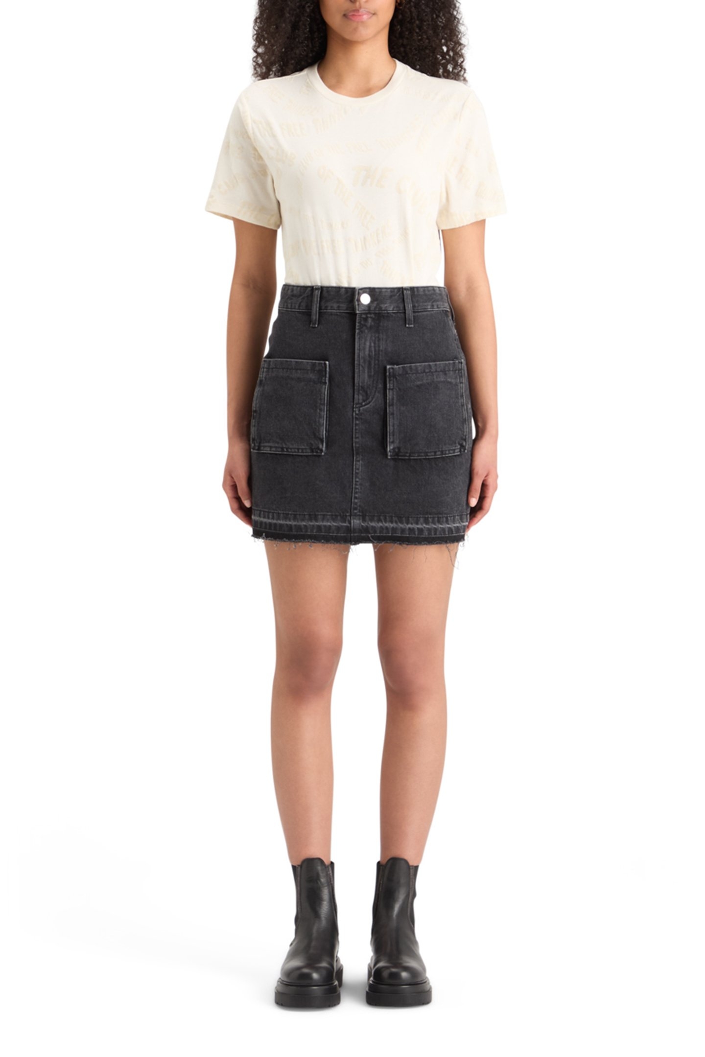 WASHED BLACK DENIM MINI SKIRT WITH CARGO POCKETS CITY BUZZ 1