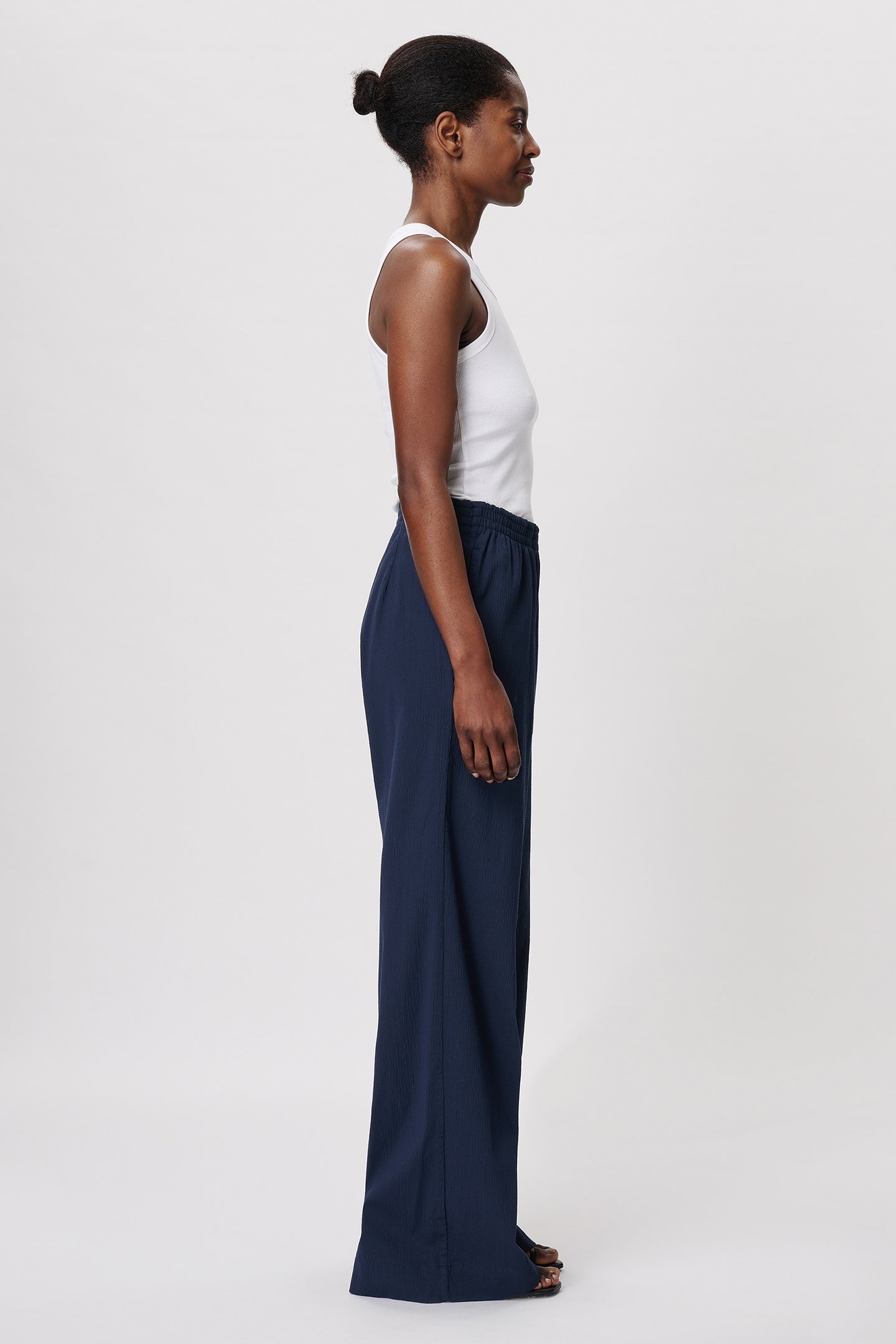 COTTON STRUCTURE WIDE LEG PANTS MIDNIGHT BLUE 3