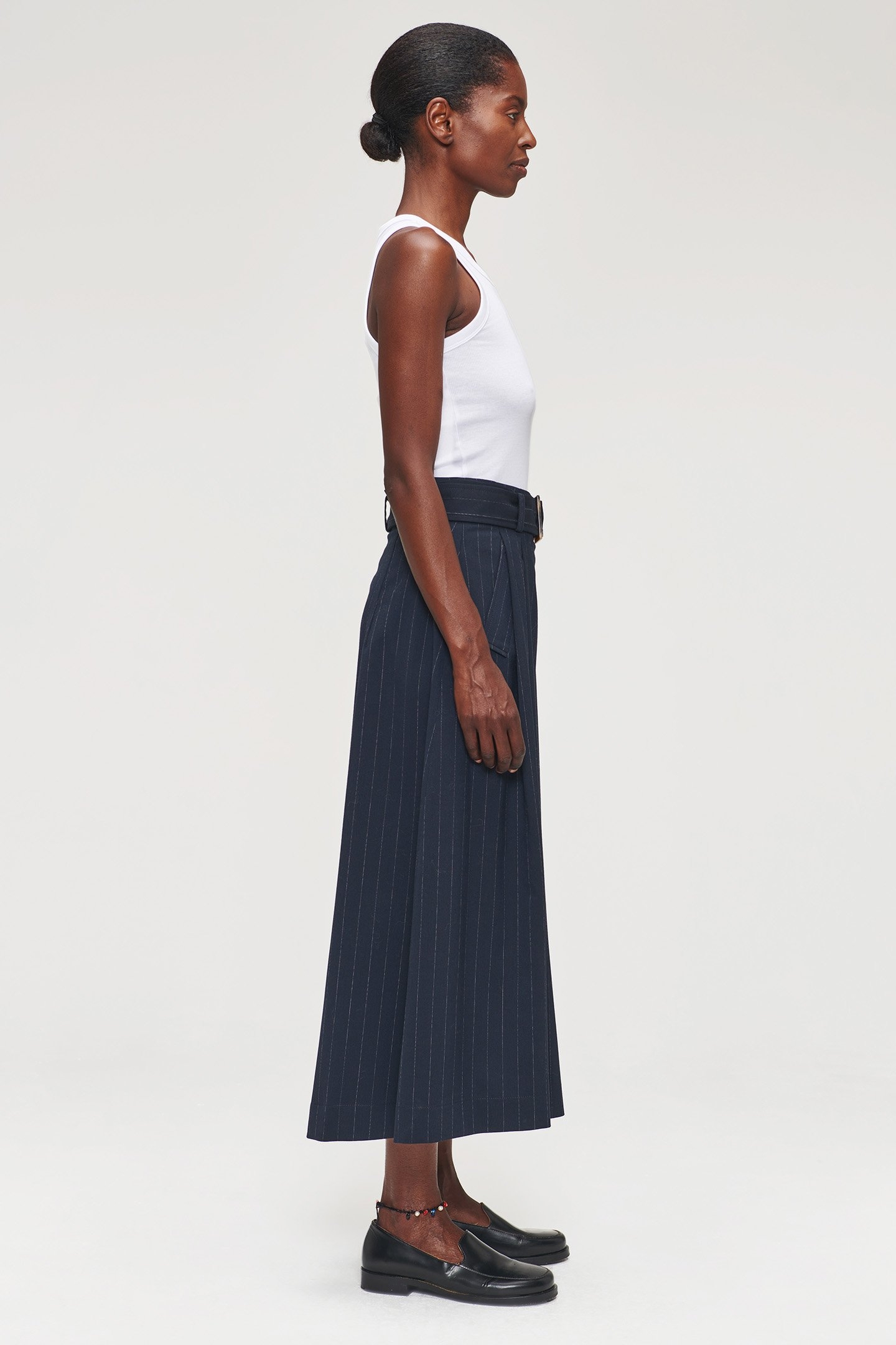 PLEATED PIN STRIPE SKIRT MIDNIGHT BLUE 5