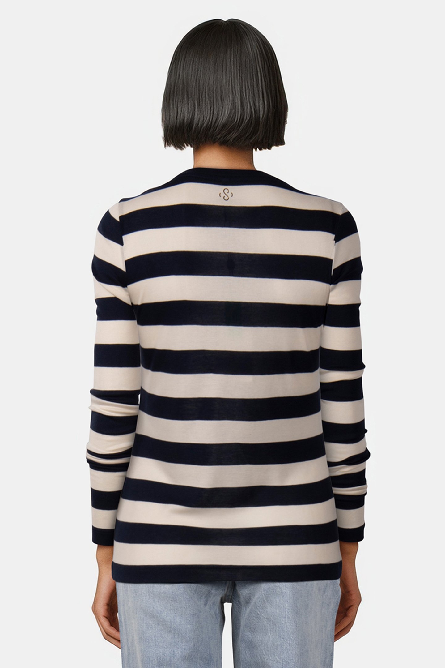 ROUND NECK SHEER JERSEY STRIPE MIDNIGHT BLUE 2