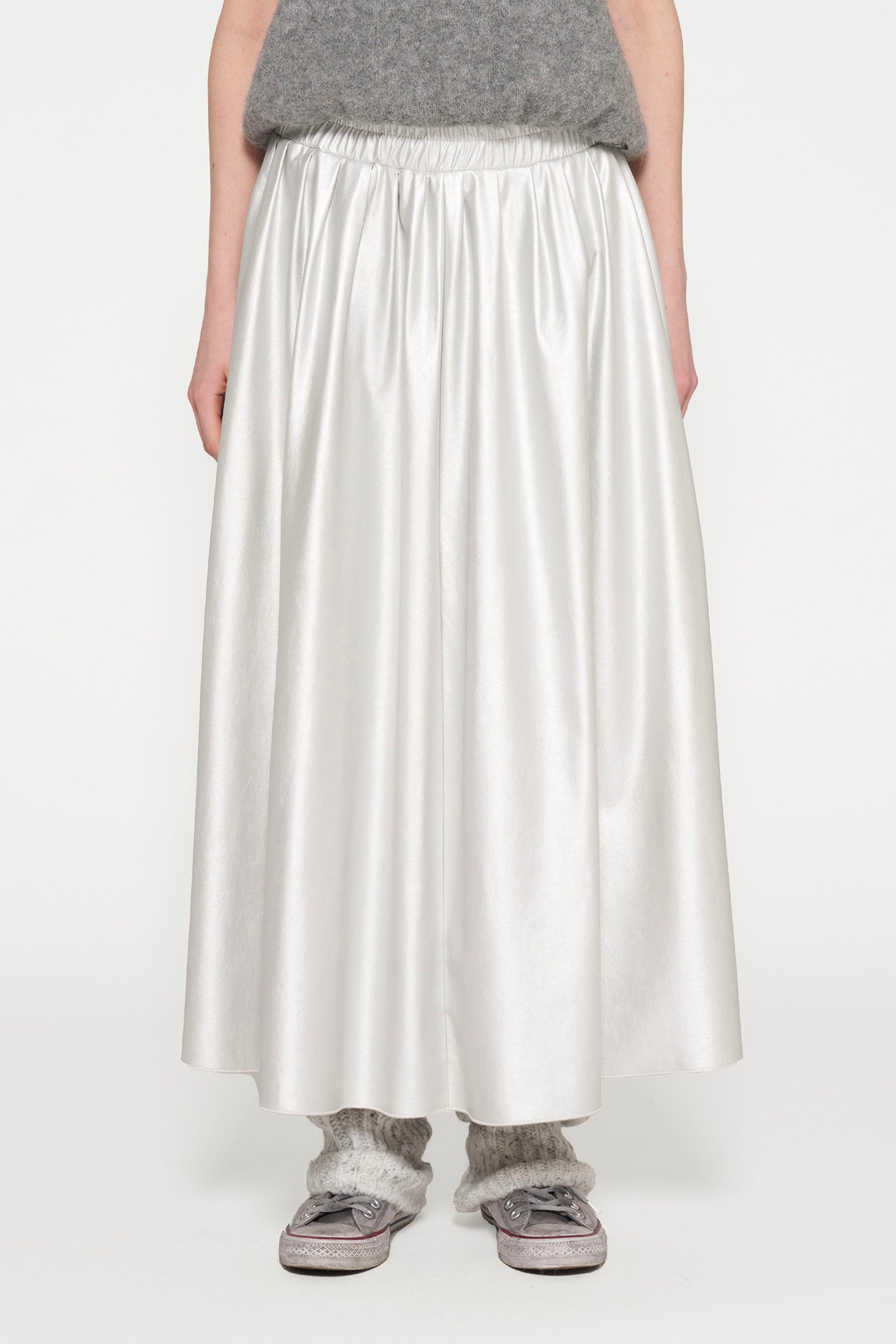 LEATHER LOOK PLEATED SKIRT SILVER 1