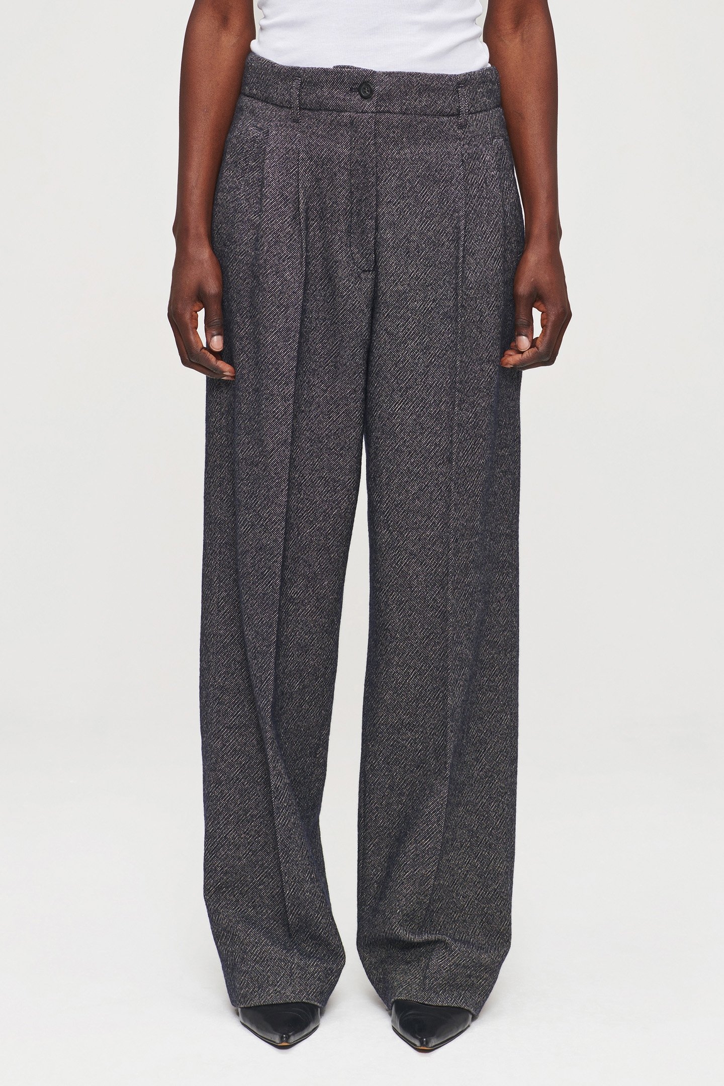 COTTON WOOL MIX PLEATED PANTS MIDNIGHT BLUE 1