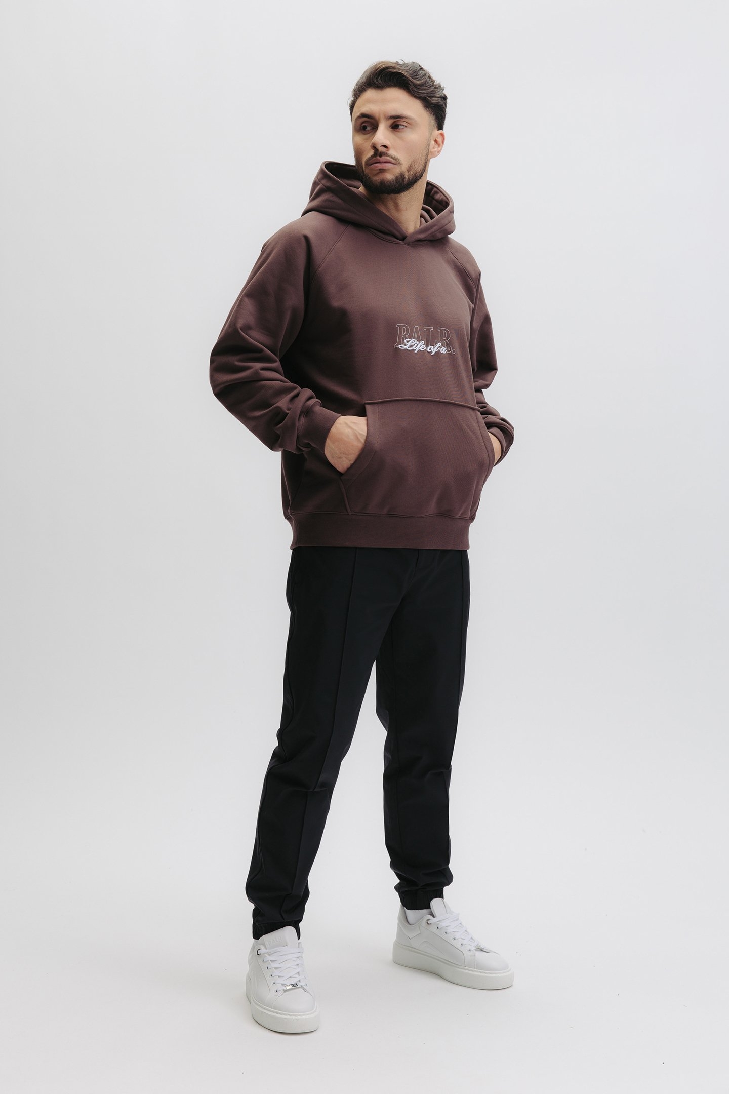 SCRIPT RELAXED FIT HOODIE DEEP BROWN 4