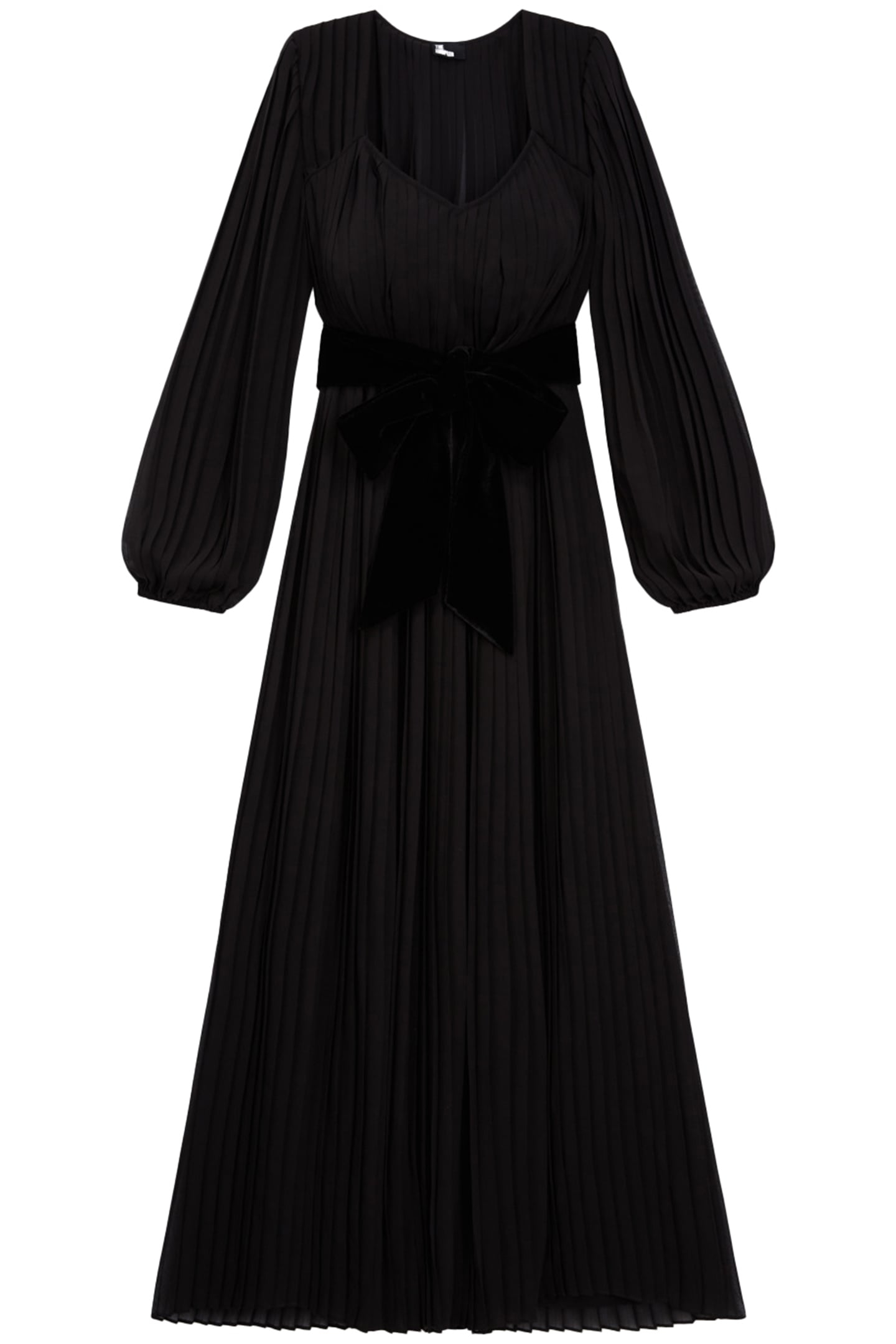 LONG PLEATED VELVET DRESS WITH BELT BLACK 3
